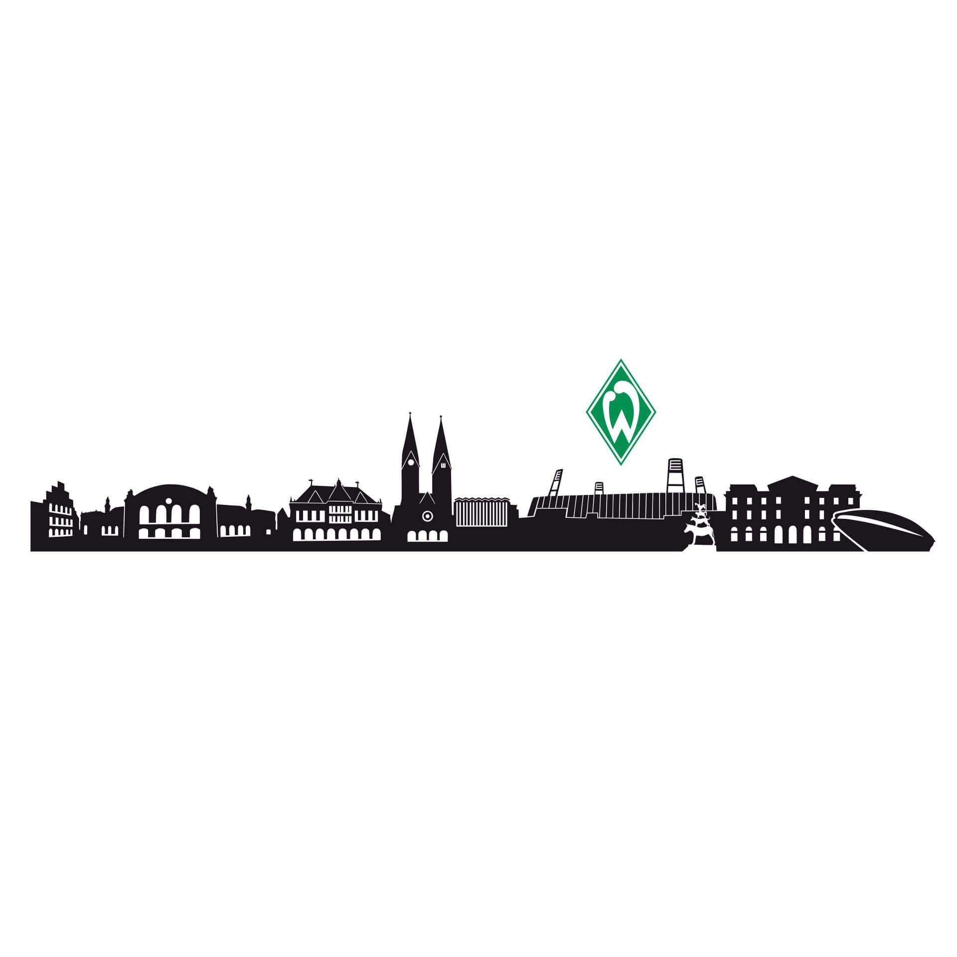 Wandtattoo Werder Bremen Skyline mit Logo farbig
