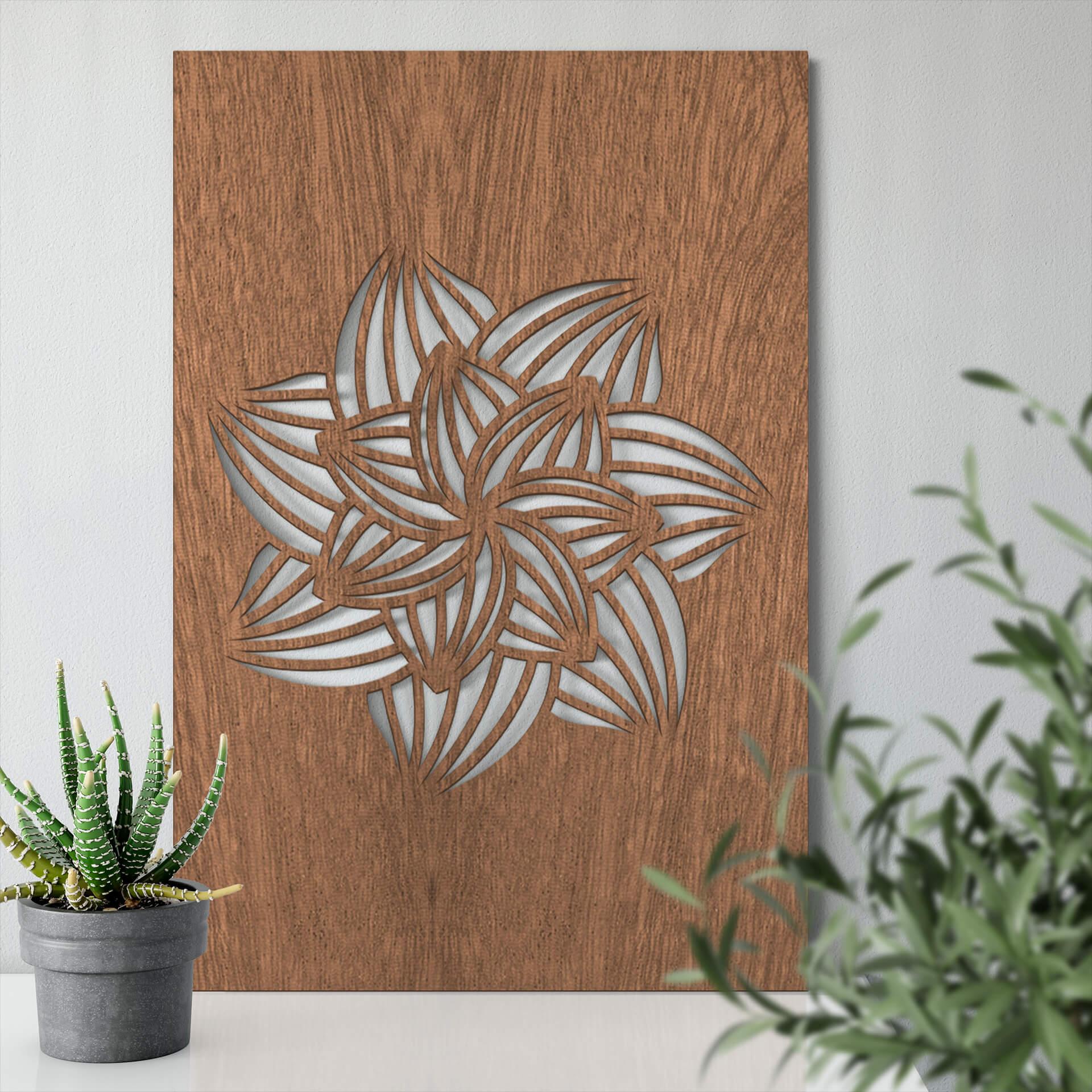 Décoration en bois - Fleur de Mandala - Placage d'acajou