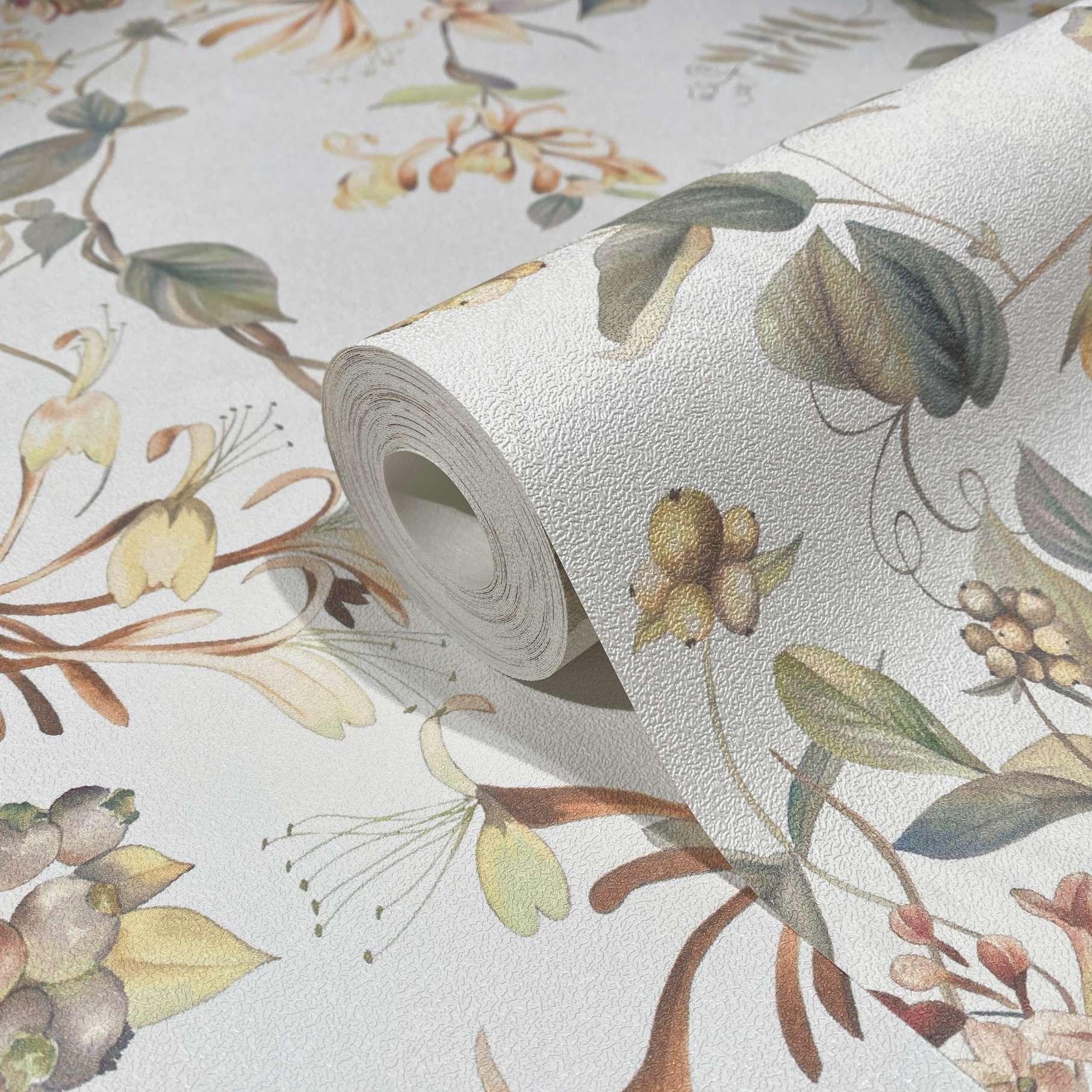 tapet, non-woven blomstertapet Flora hvid, grøn