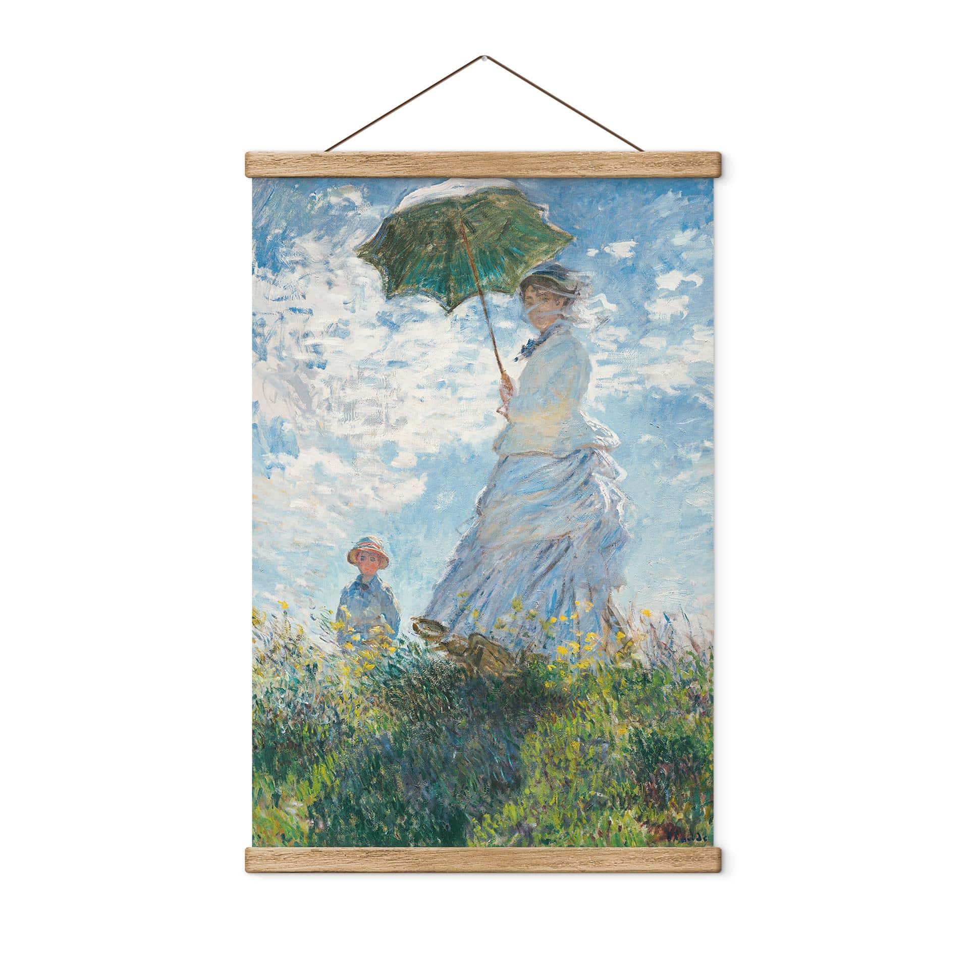 Monet Tekstil plakat - Kvinde med parasol - Madame Monet og hendes søn