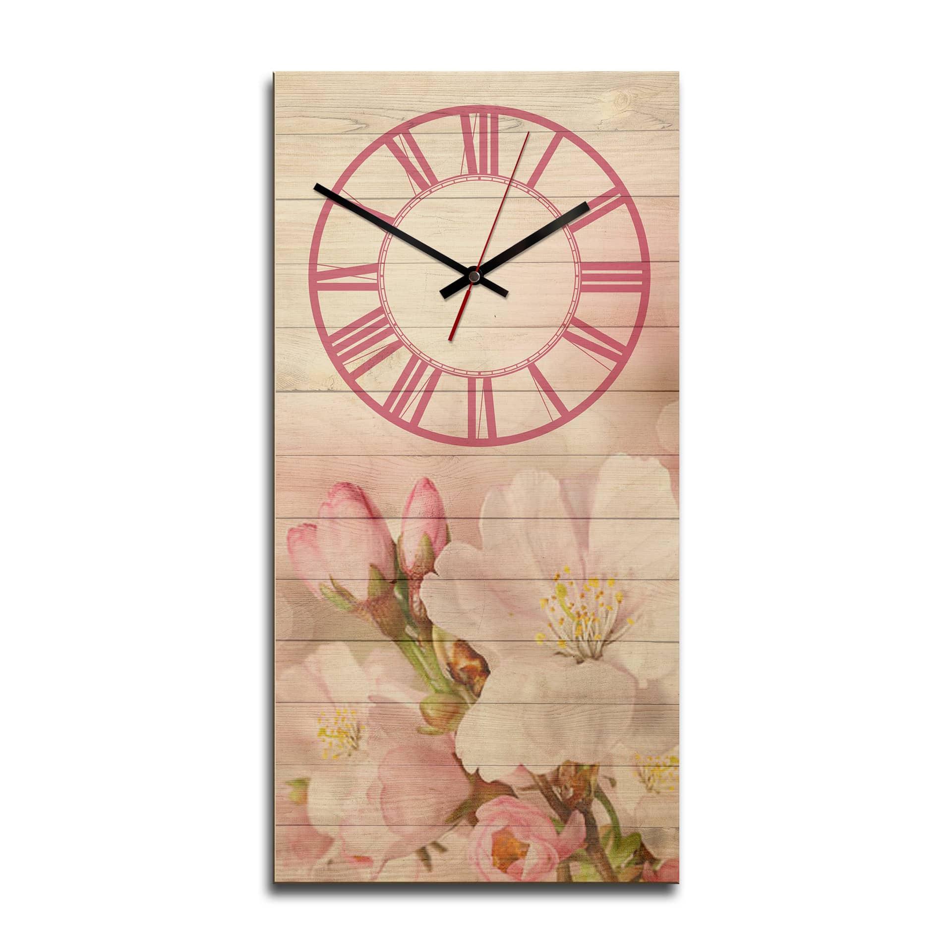 Horloge murale en bois - Fleurs romantiques
