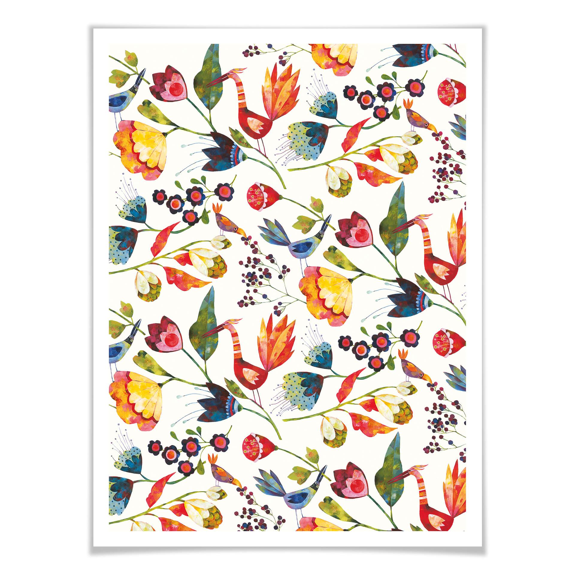 Póster Blanz - Flores y pájaros