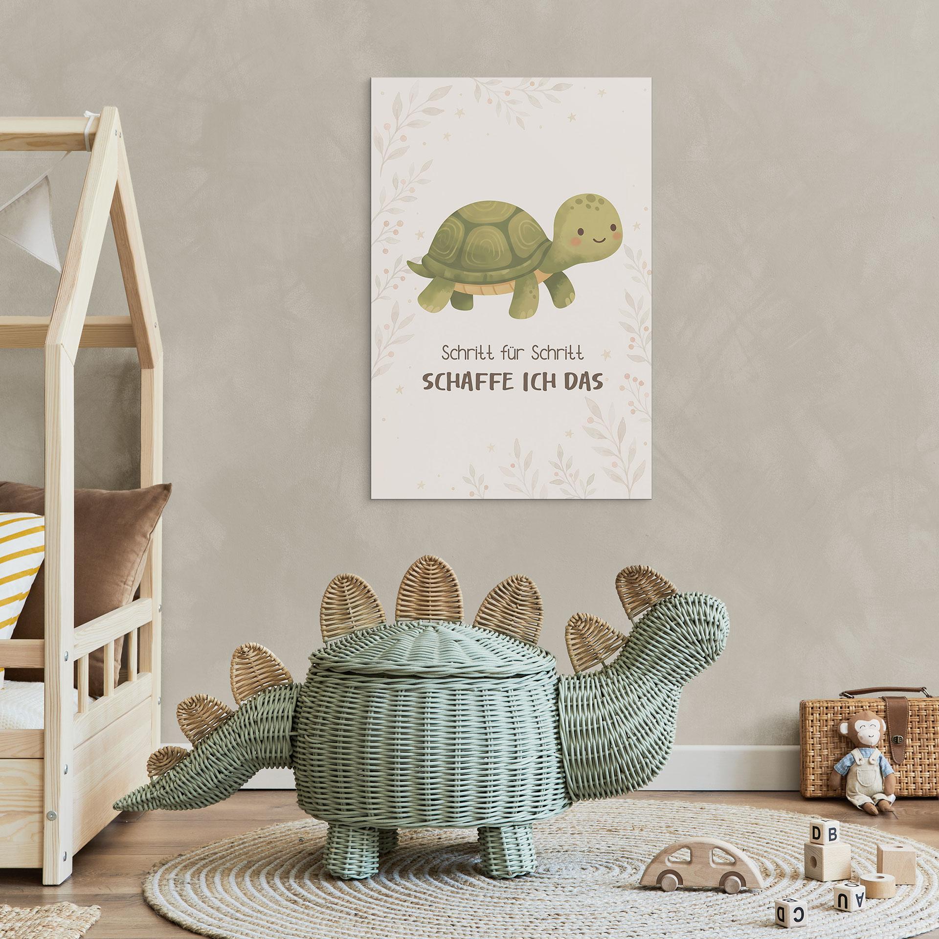 Alu-Dibond Wandbild mit Schildkröte - Kraftsatz 'Schritt für Schritt schaffe ich das' für Kinder
