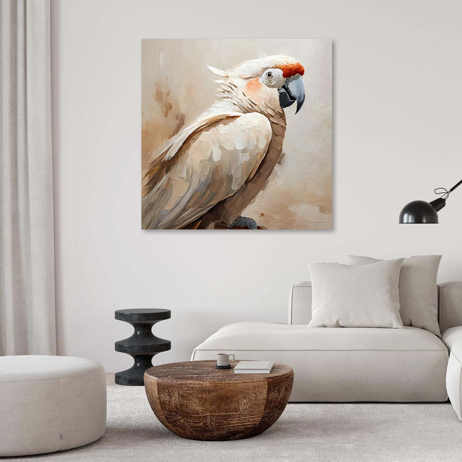 Canvasbillede, Fuglepapegøje beige malet
