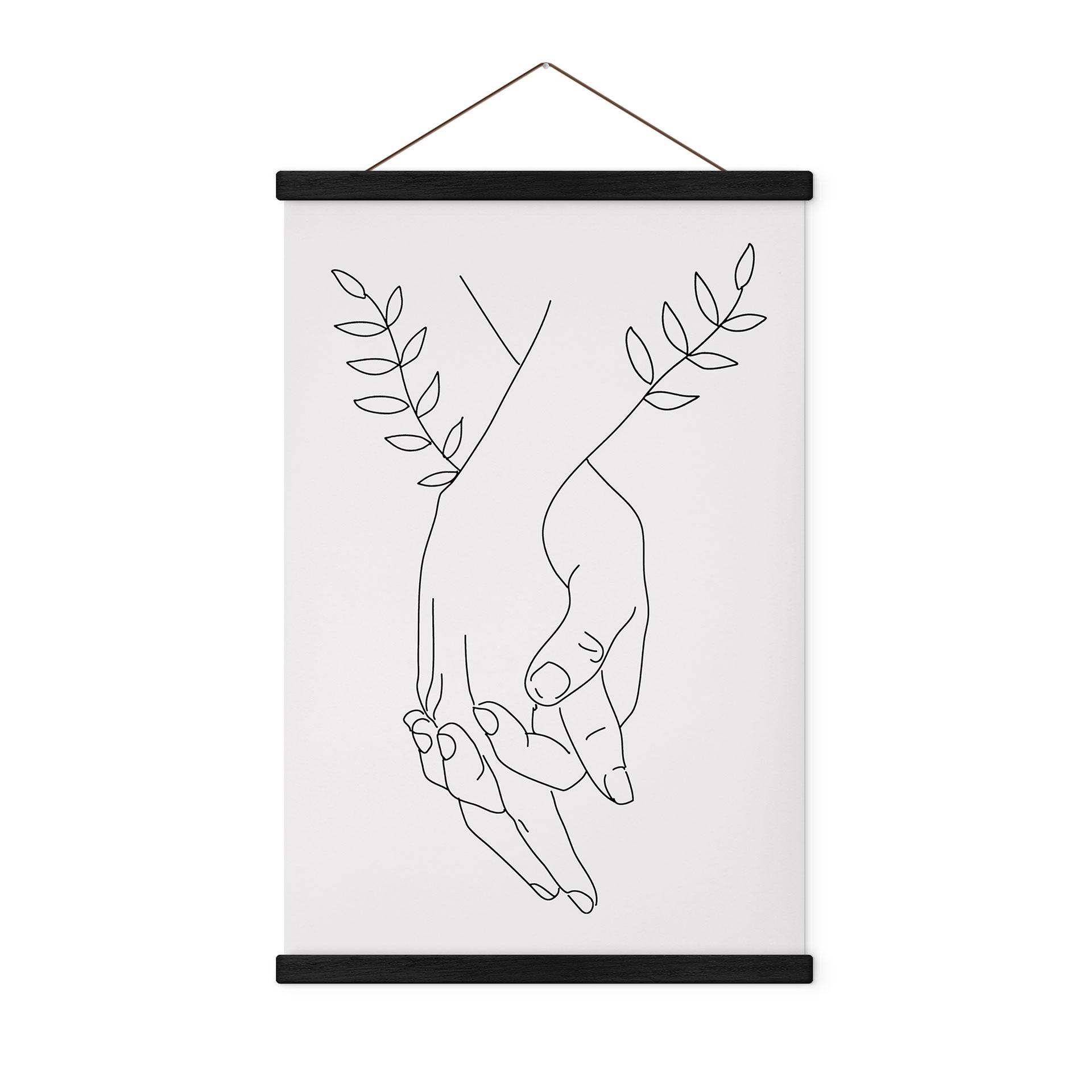Tekstil plakat Line Art - Elskende, der holder hinanden i hånden - Lizde