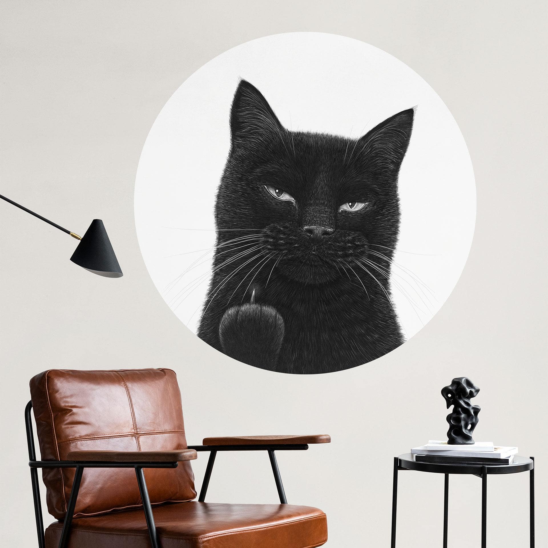 Sticker mural Chat noir effronté - Korenkova - Rond