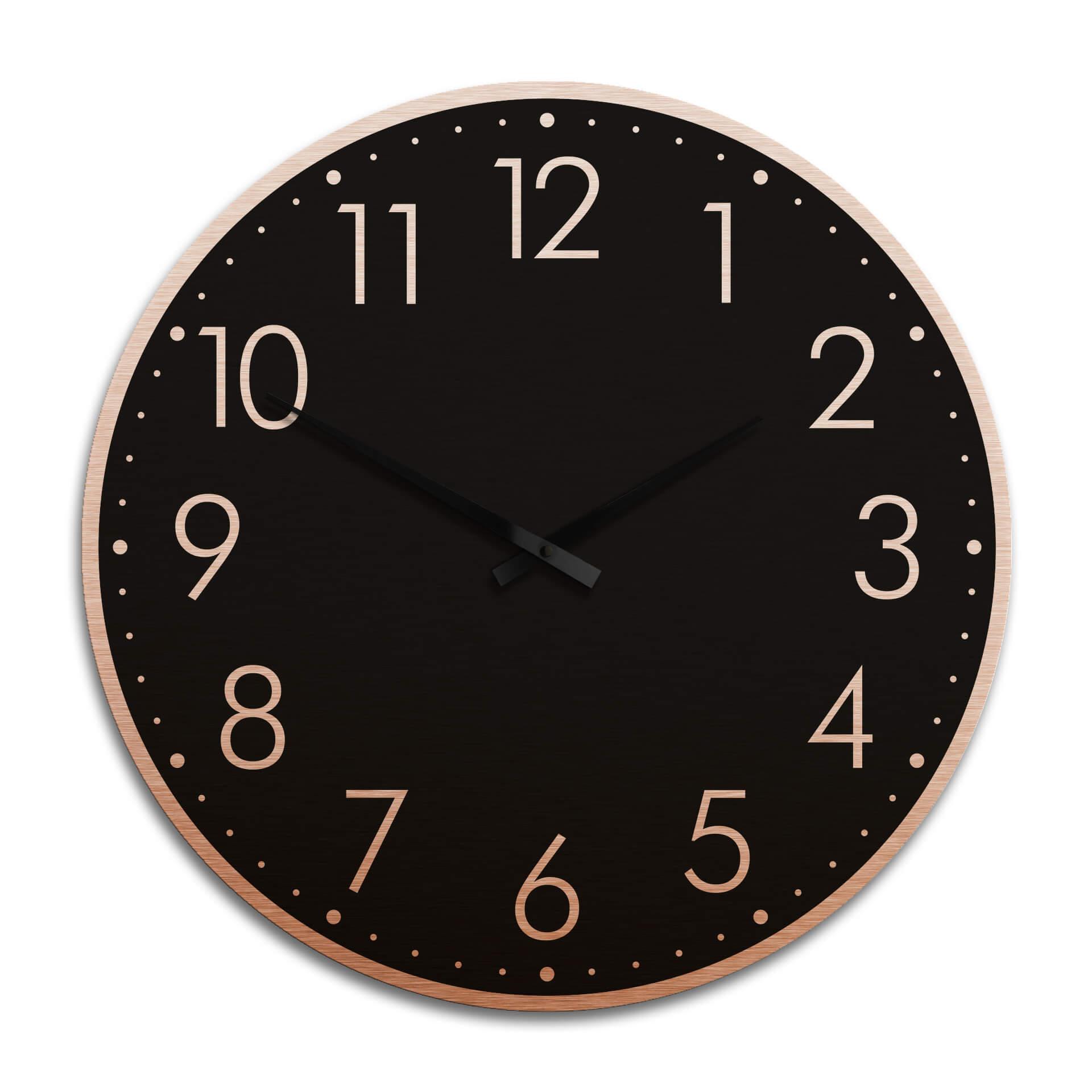 Horloge murale XXL en Alu-Dibond - Cuivrée - Moderne noire avec minutes  - Ø 70 cm