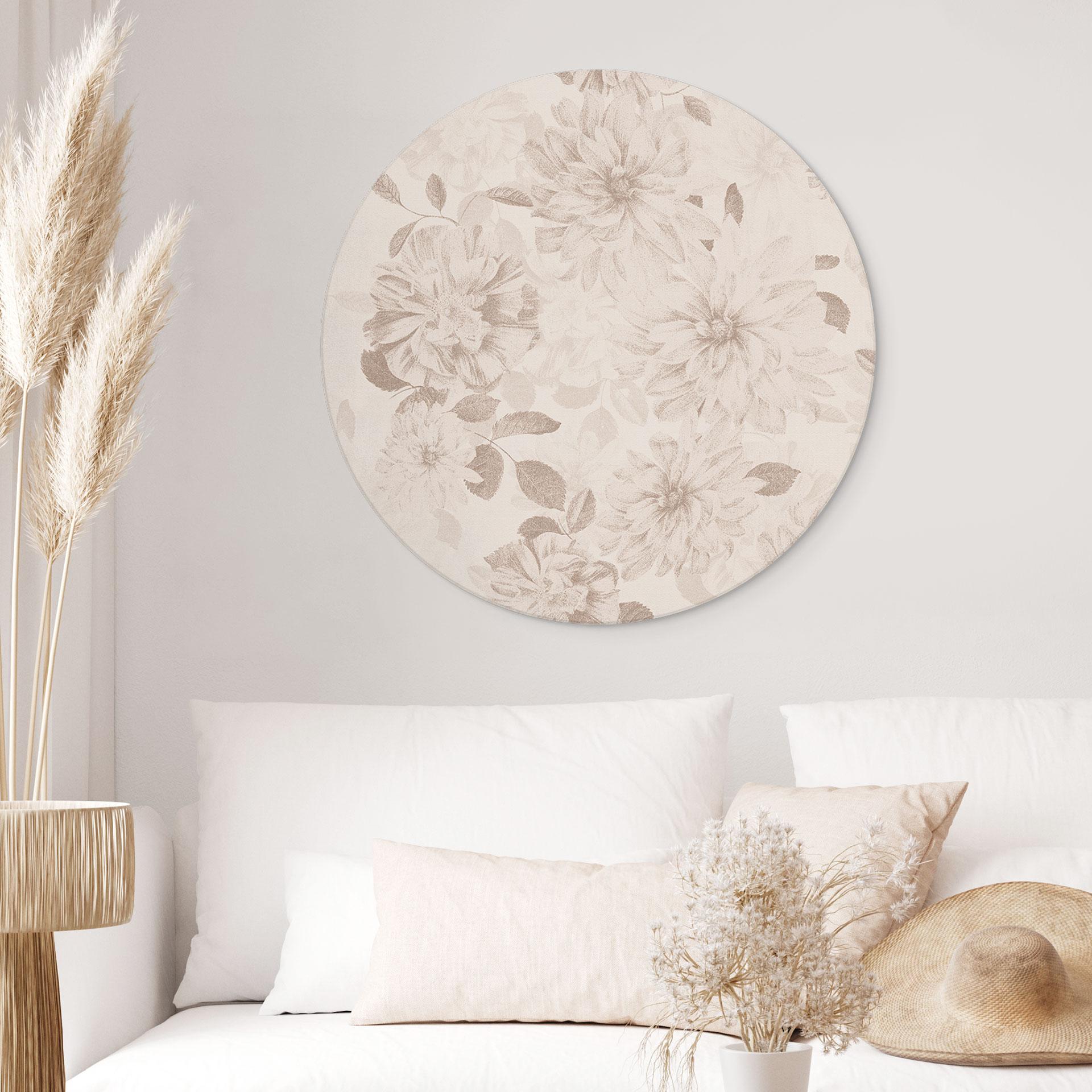 Wanddecoratie Dahlia's Shabby Chic Beige - Bloemdecor - Alu-Dibond Rond