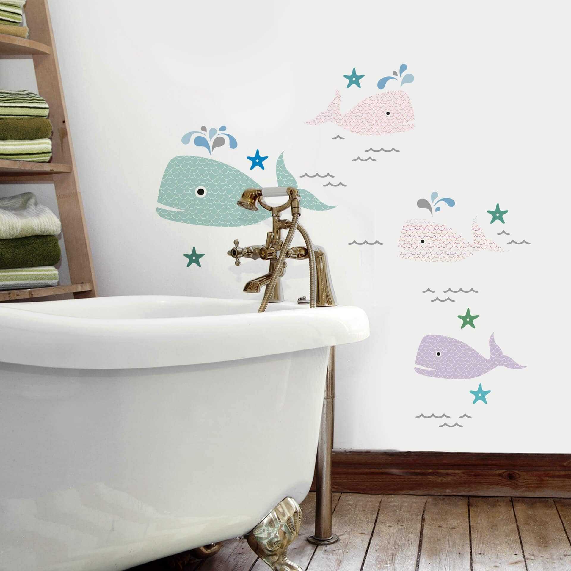 Wallsticker - Mønsterhval (sæt med 4)