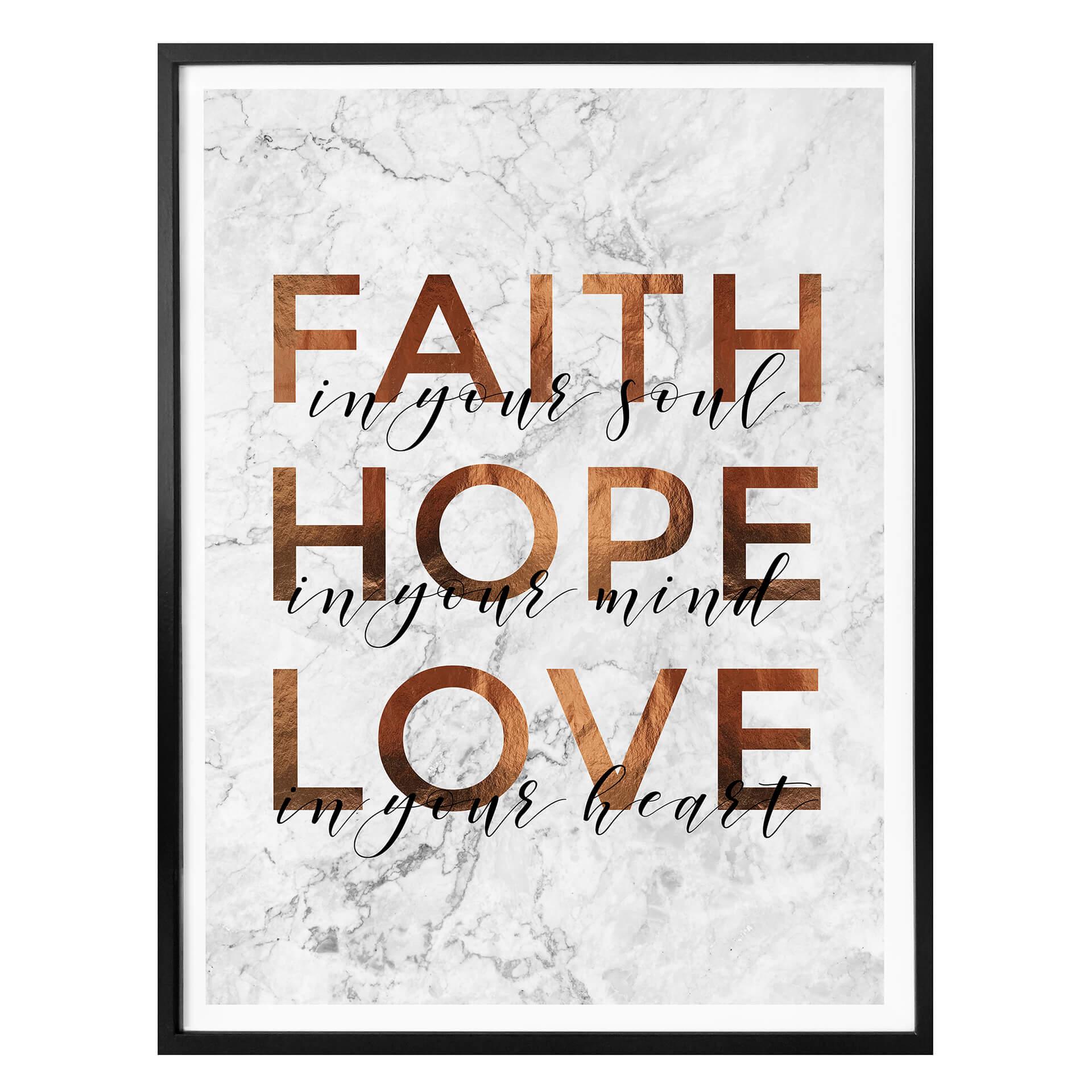 Plakat - Kobberoptik - Faith Hope Love