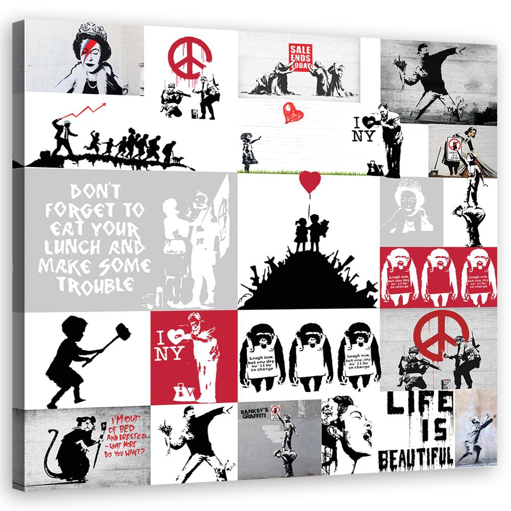 Canvasbillede, Banksy street art graffiti collage