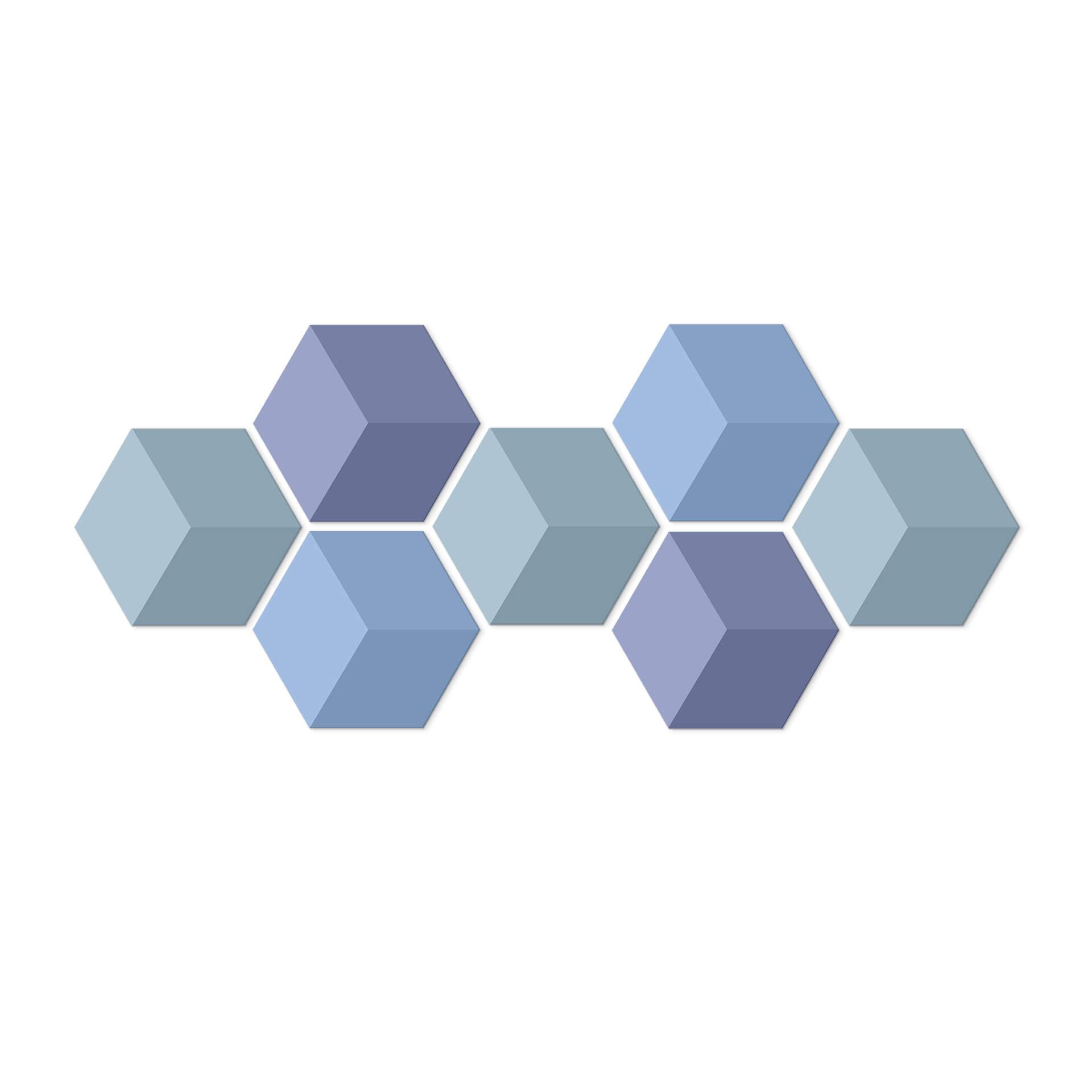 3D Hexagon Alu-Dibond sæt - Blå (sæt med 7)