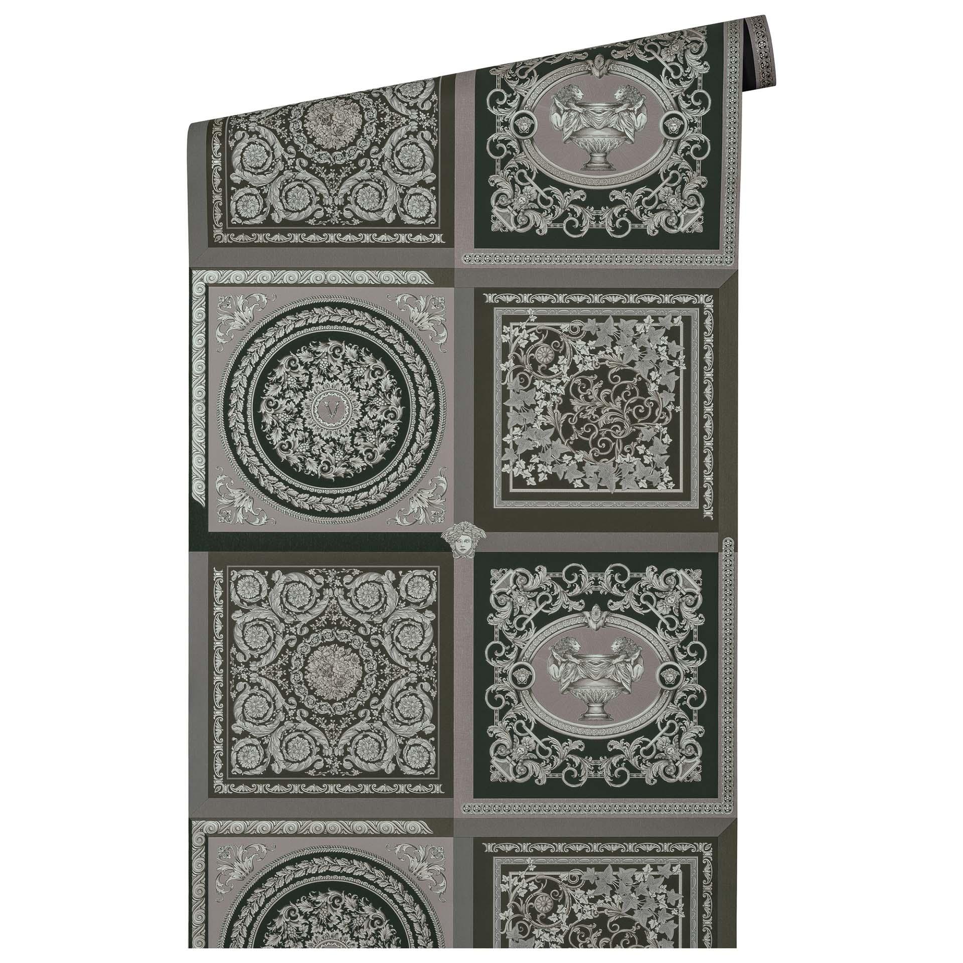 Versace design tapet i sølv og sort non-woven tapet barok look med ranke