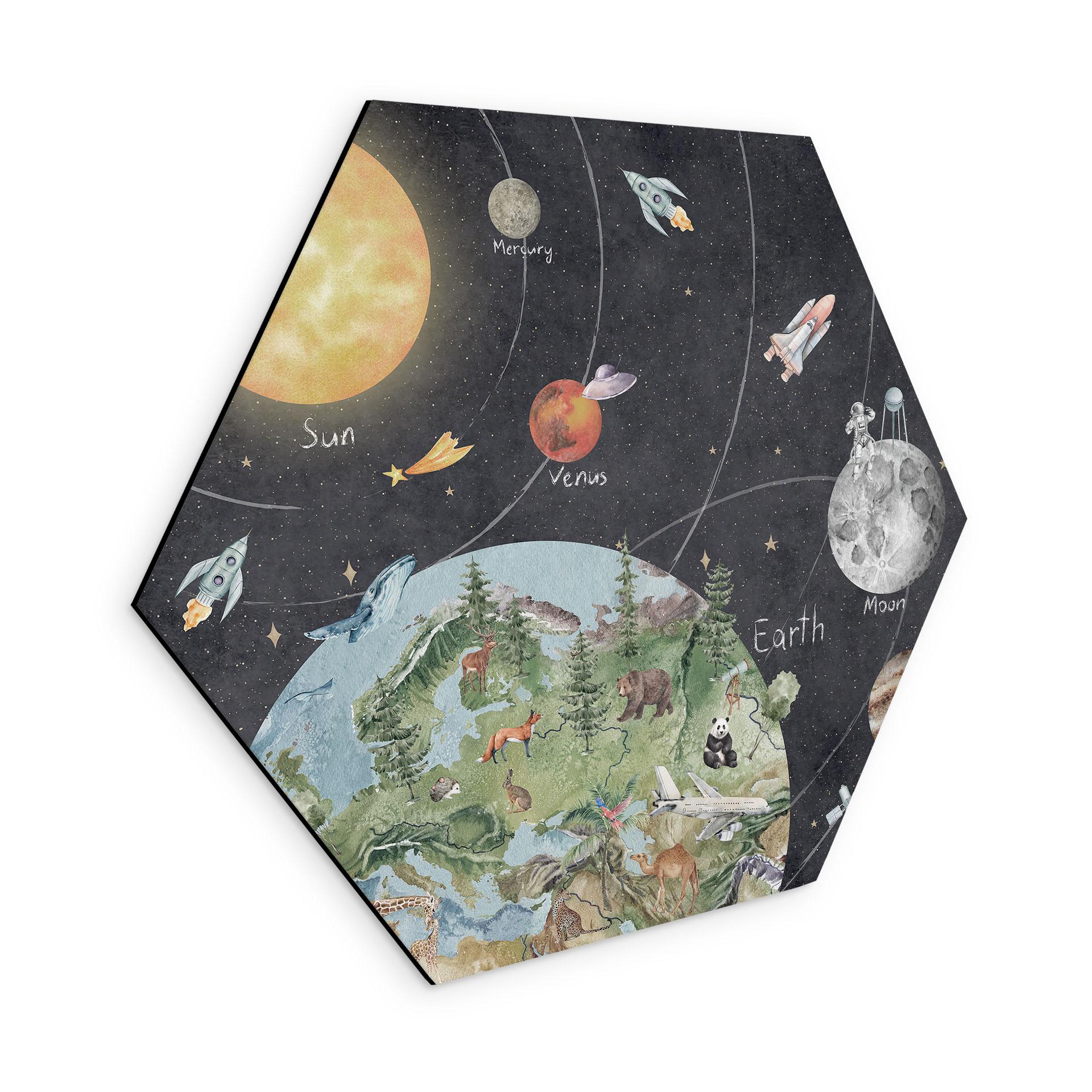 Wanddecoratie zonnestelsel met planeten en aarde - Ms Tiff - Alu-Dibond