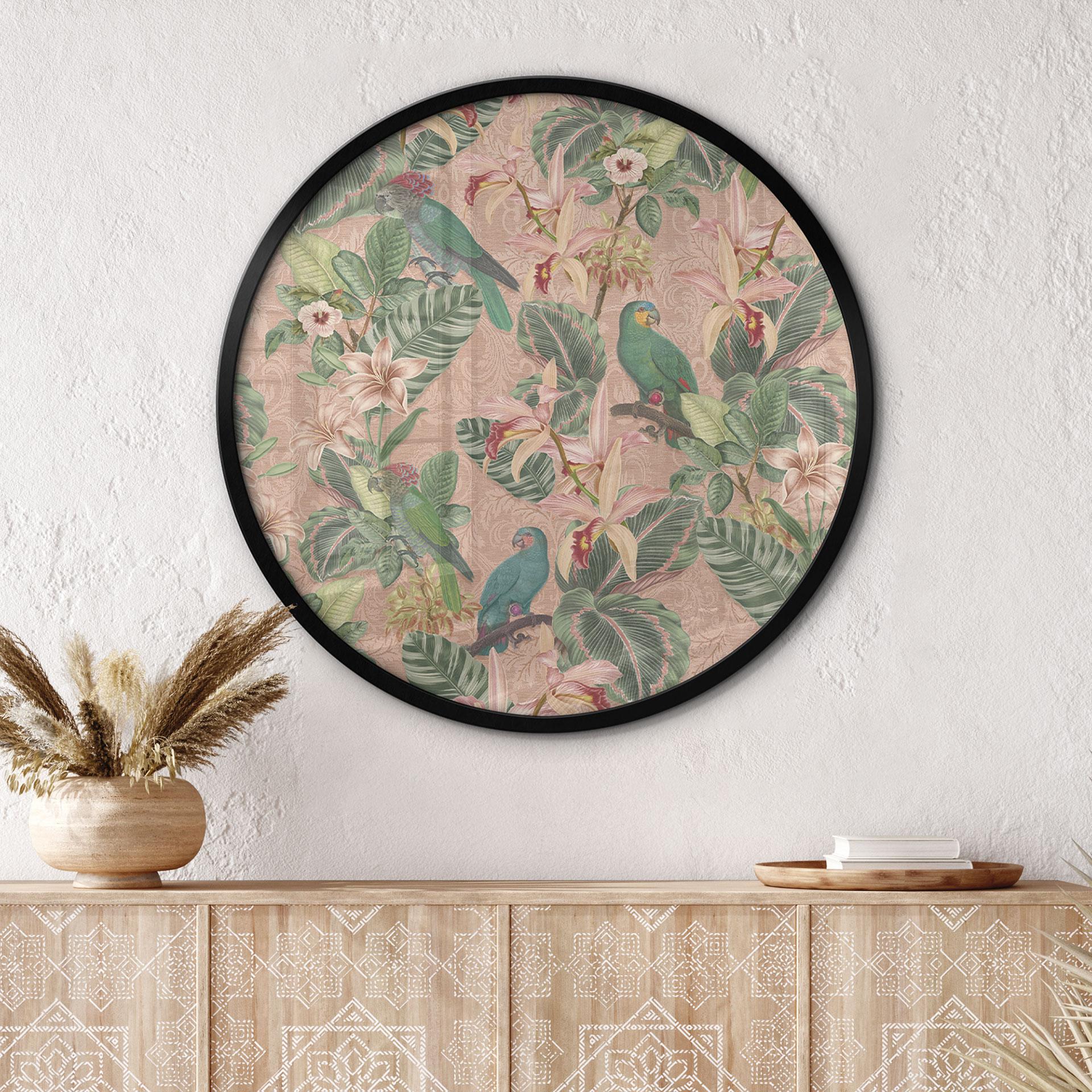 Plakat Jungle med papegøjer Pink - Bloomery Decor - Round