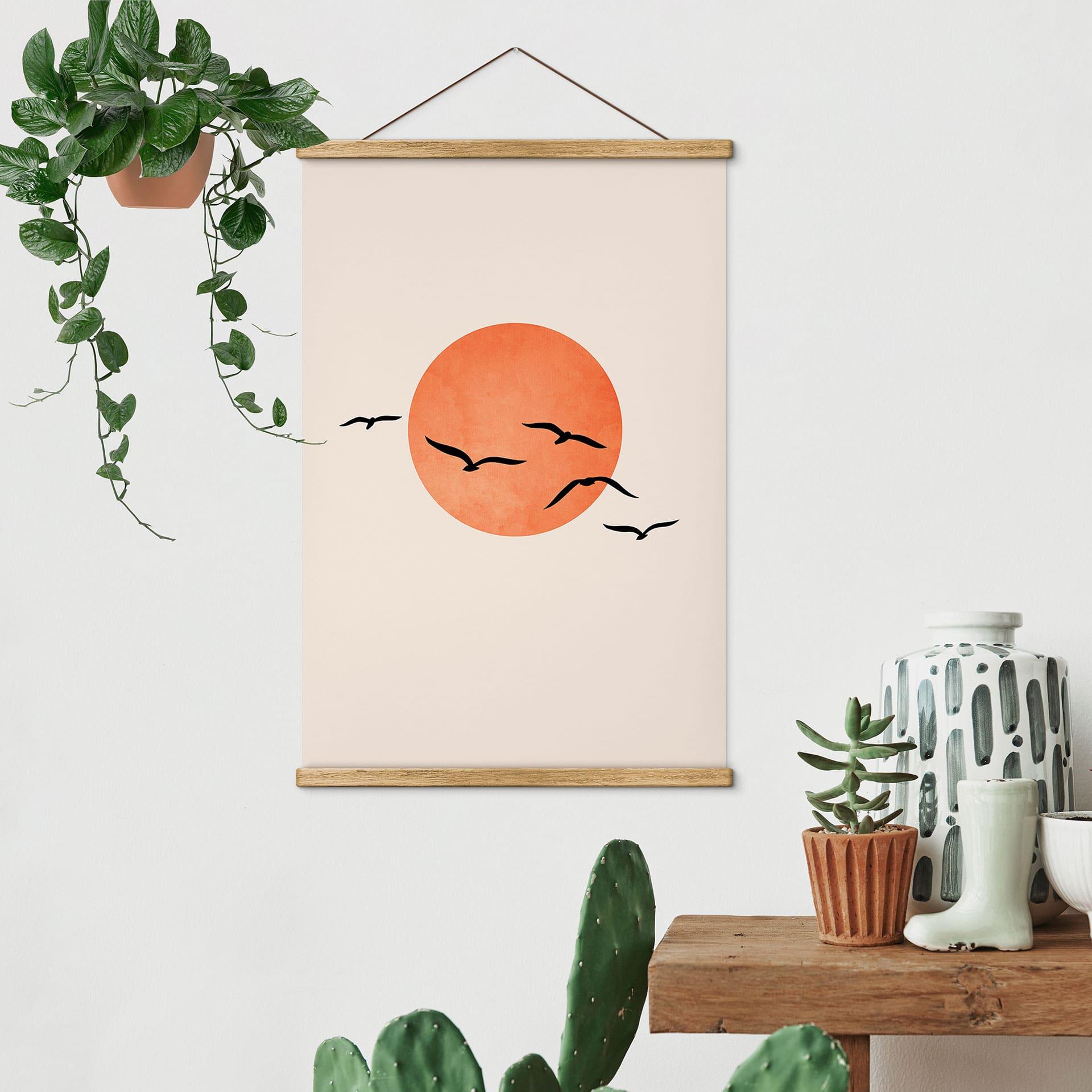Tekstil plakat Trækfugle flyver mod solen - Kubistika