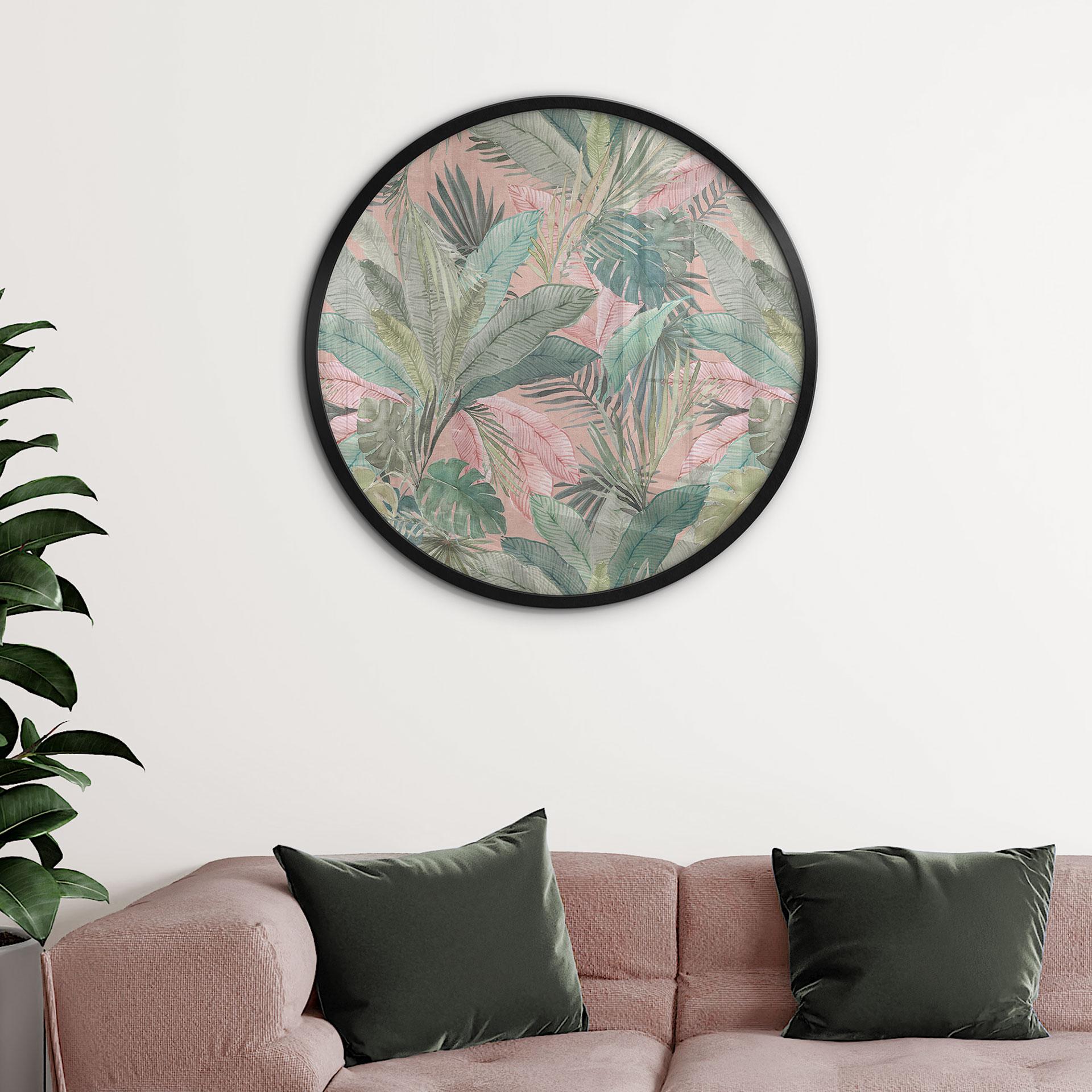 Plakat Tropical Leaves in the Jungle Pink - Bloomery Decor - Round