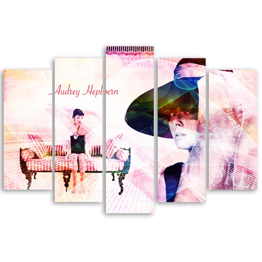 Lærredstryk 5 dele, Audrey Hepburn