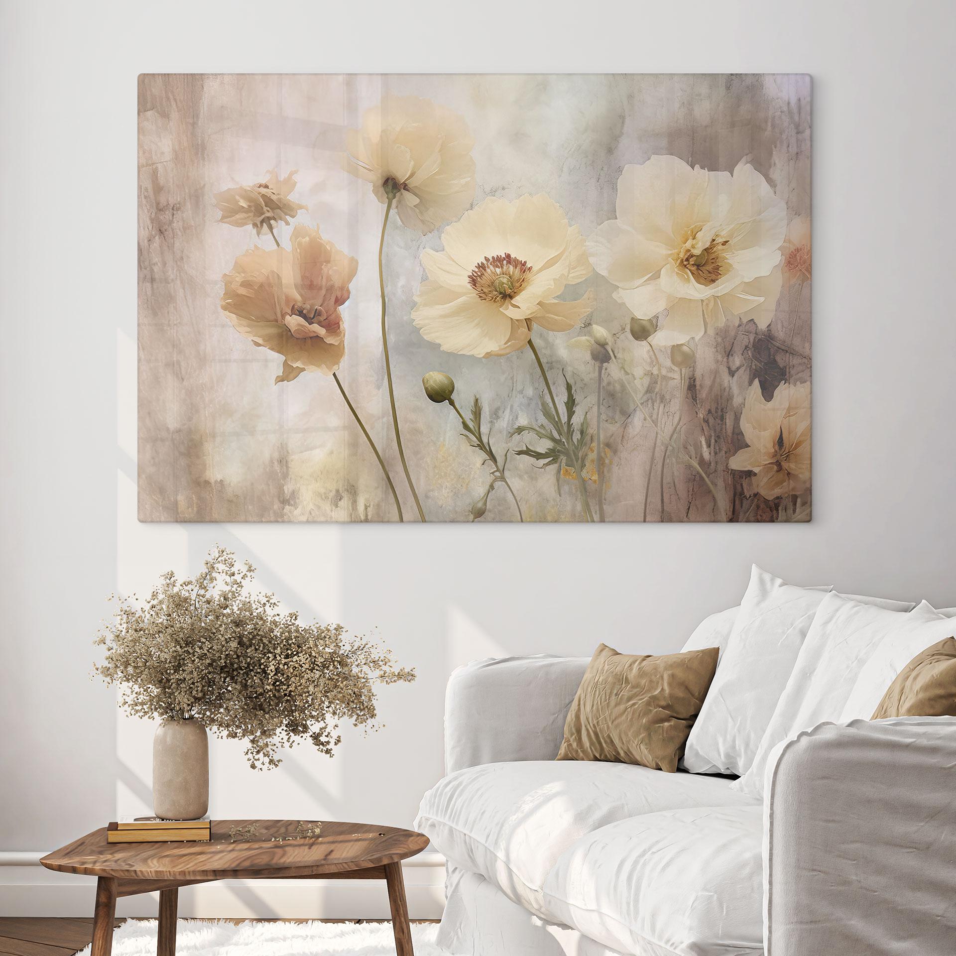 Glasbild Blumenpracht in warmen Pastelltönen - Paksoylu