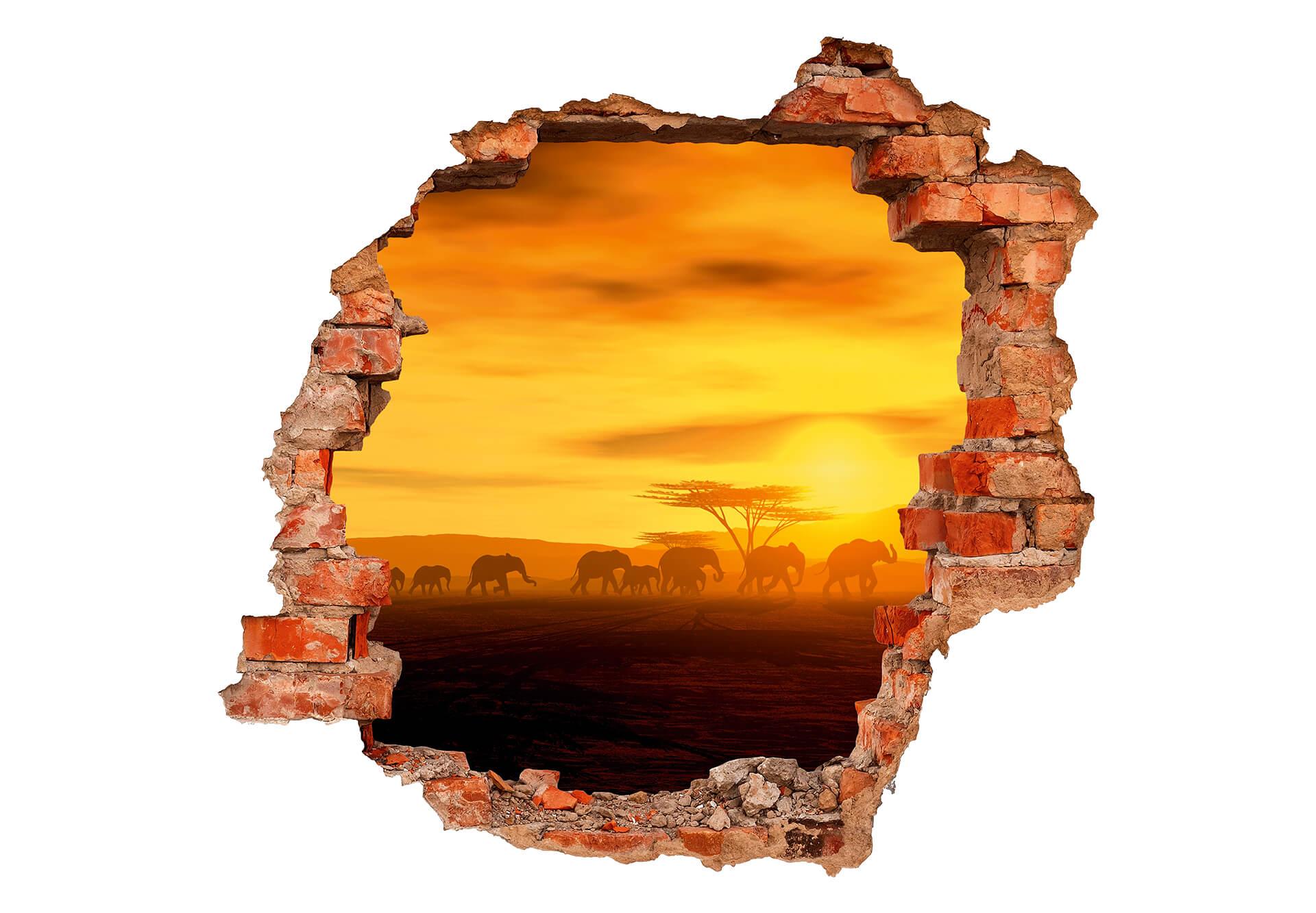 3D Muursticker Olifanten Wandeling