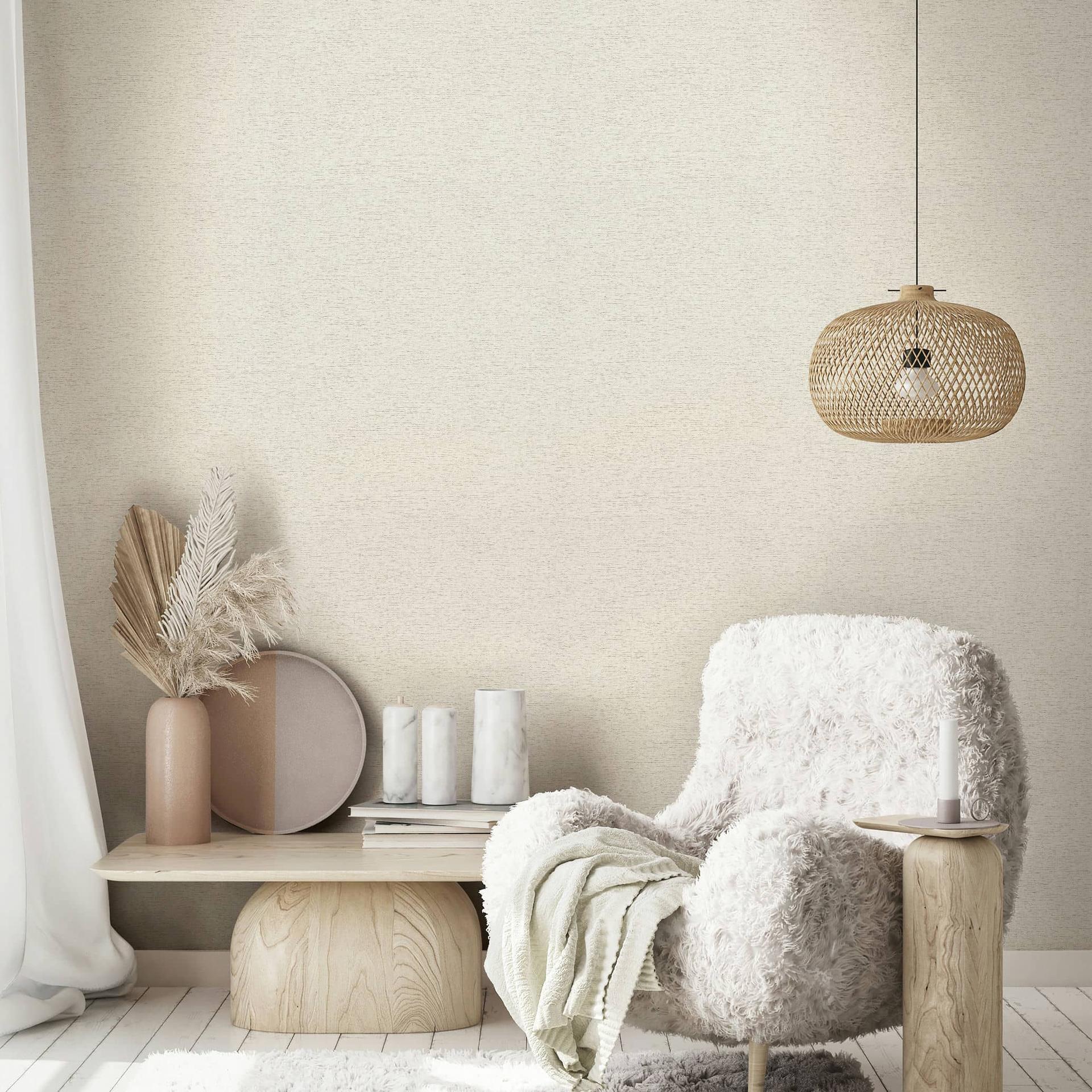 Non-woven tapet i et let meleret look som ensfarvet beige struktureret