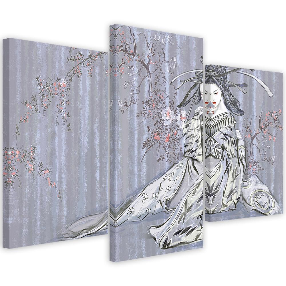 3 stykke lærredstryk, traditionel japansk geisha
