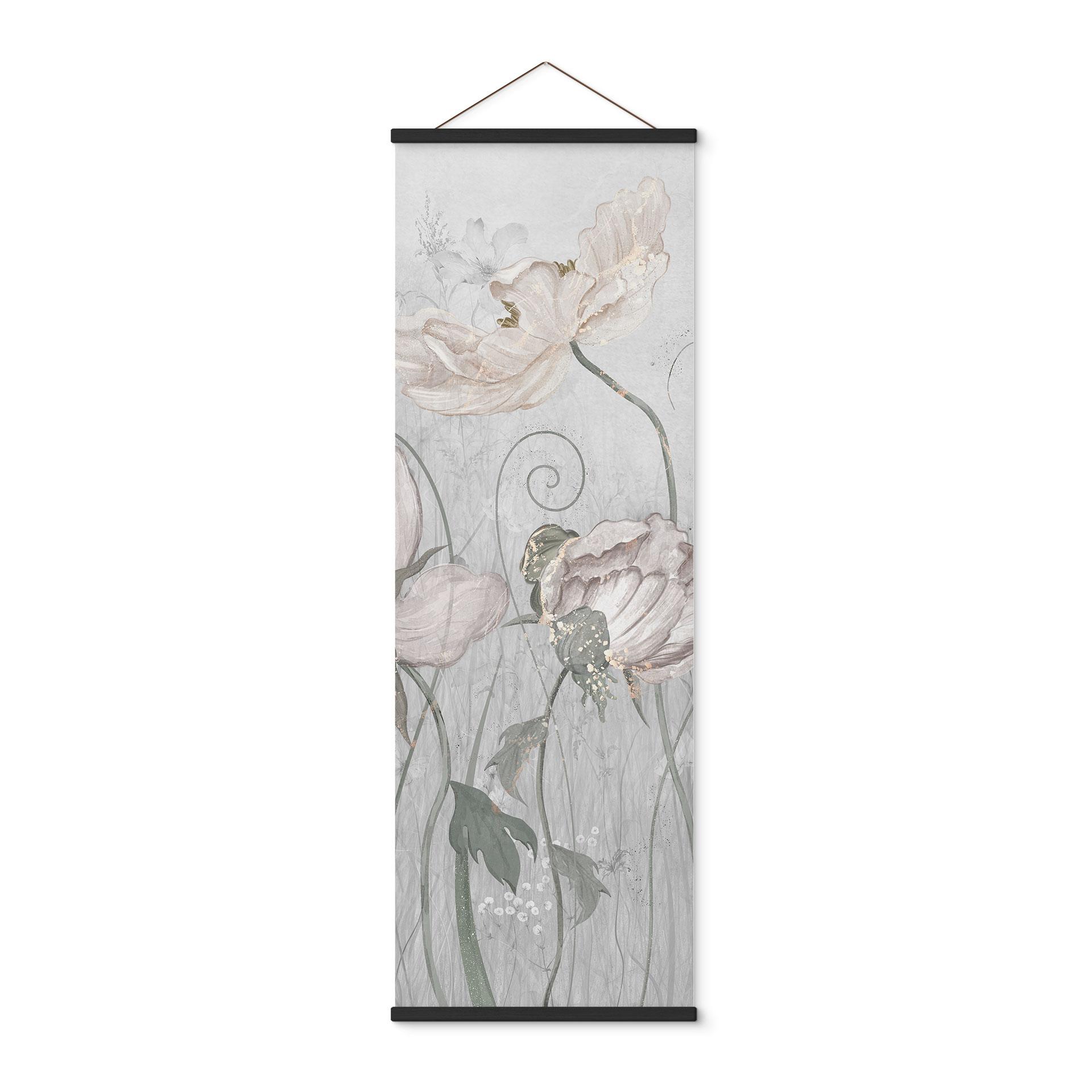 Textielposter vintage stijl bloemen in grijs - Ms Tiff - Panorama