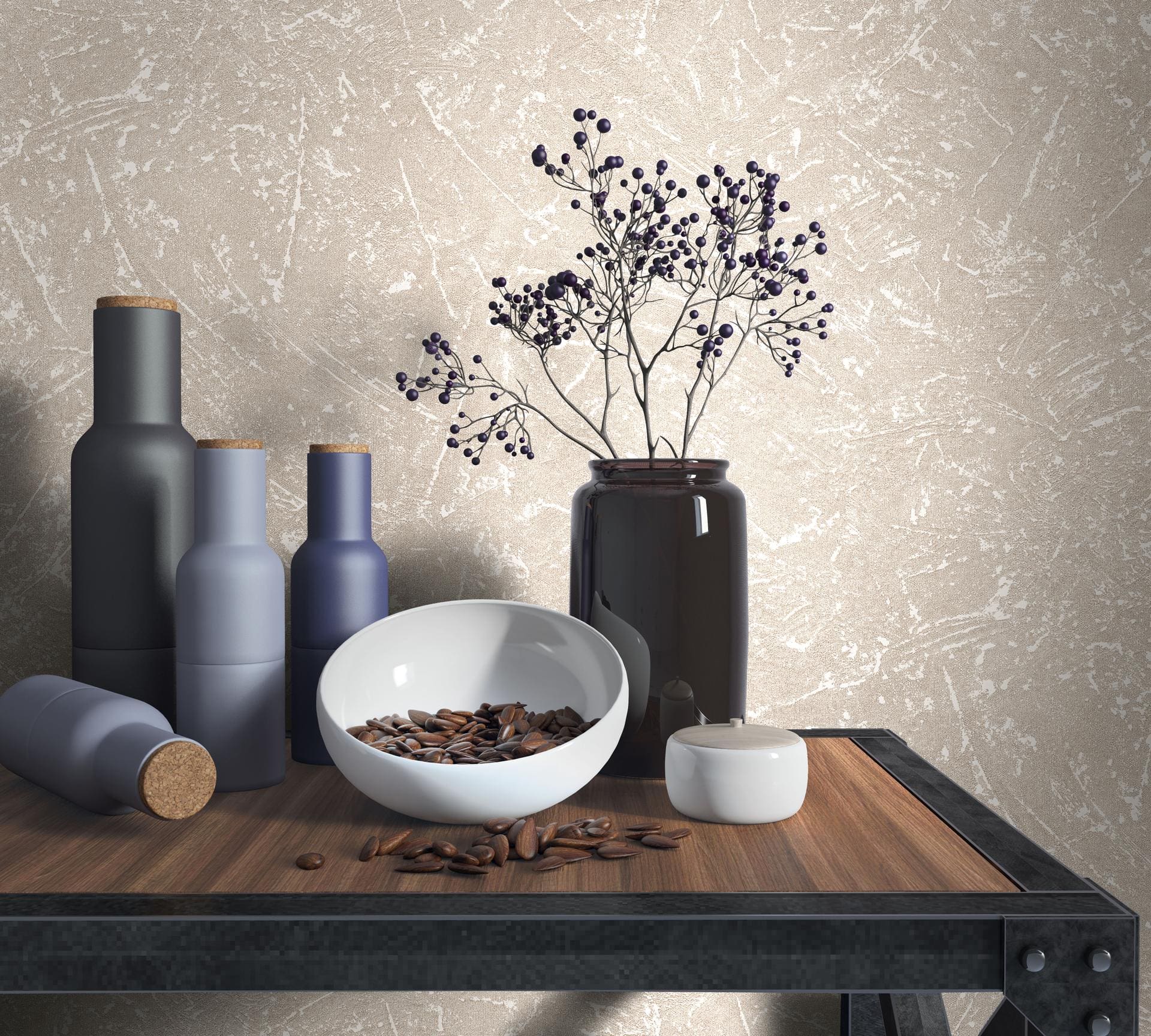 Vliesbehang met textiel gipslook beige structuur