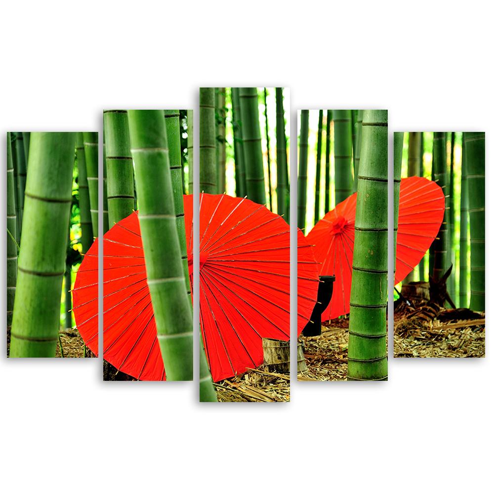 5 stykke lærred print Japan bambus paraplyer