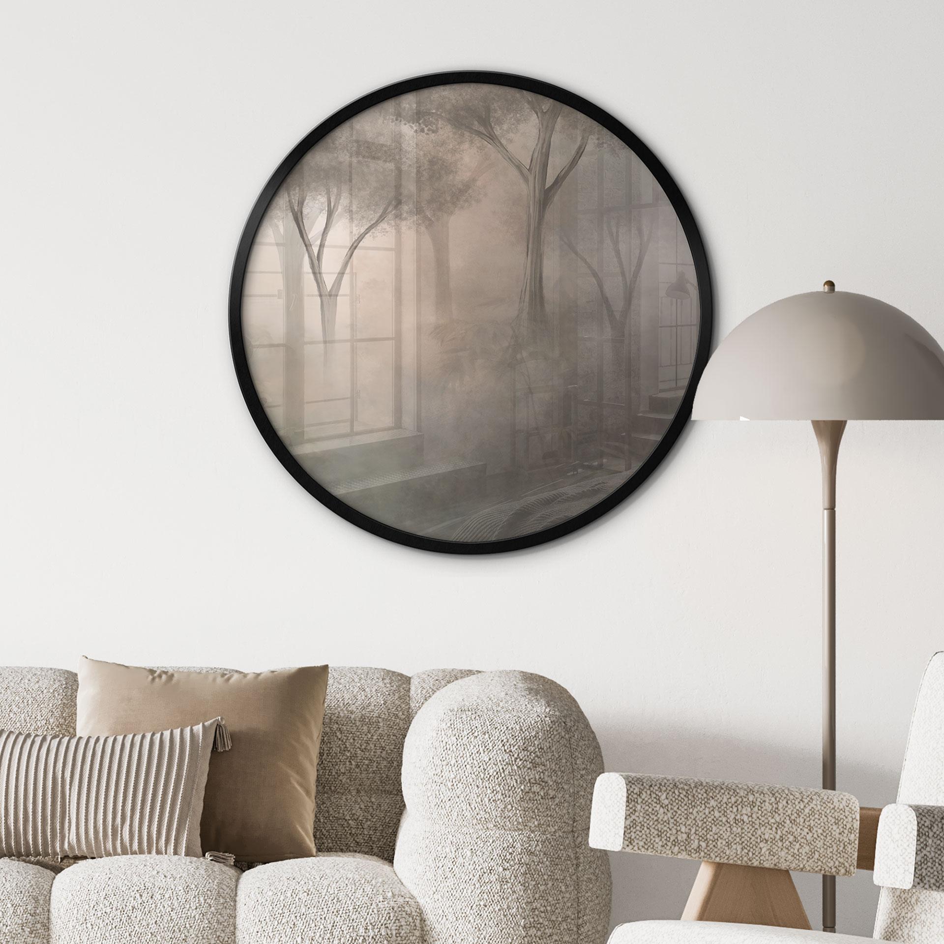 Poster Waldmagie im Morgennebel Beige - Ms Tiff - Rund