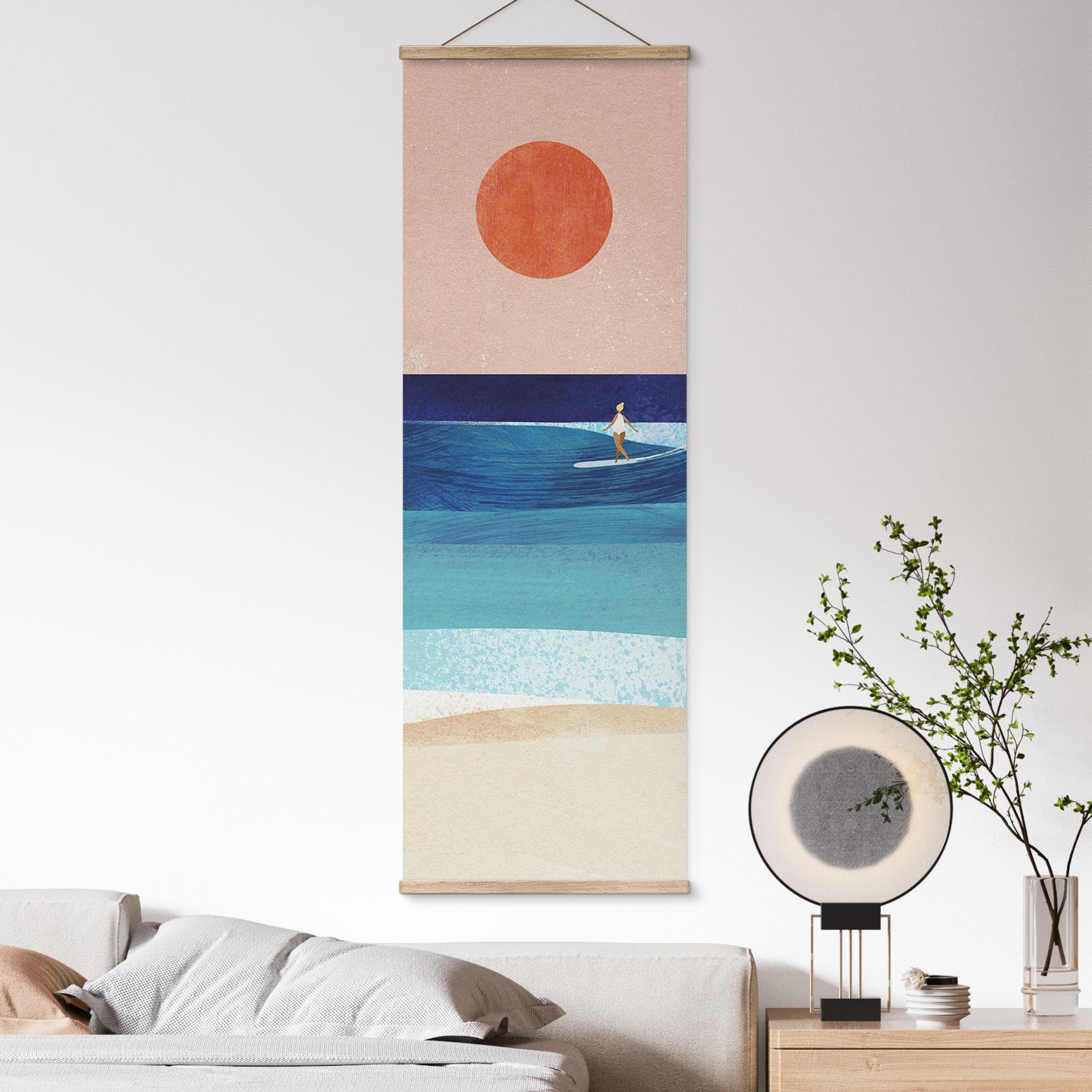 Tekstil plakat Surferpige ved solnedgang - Rivers - Panorama