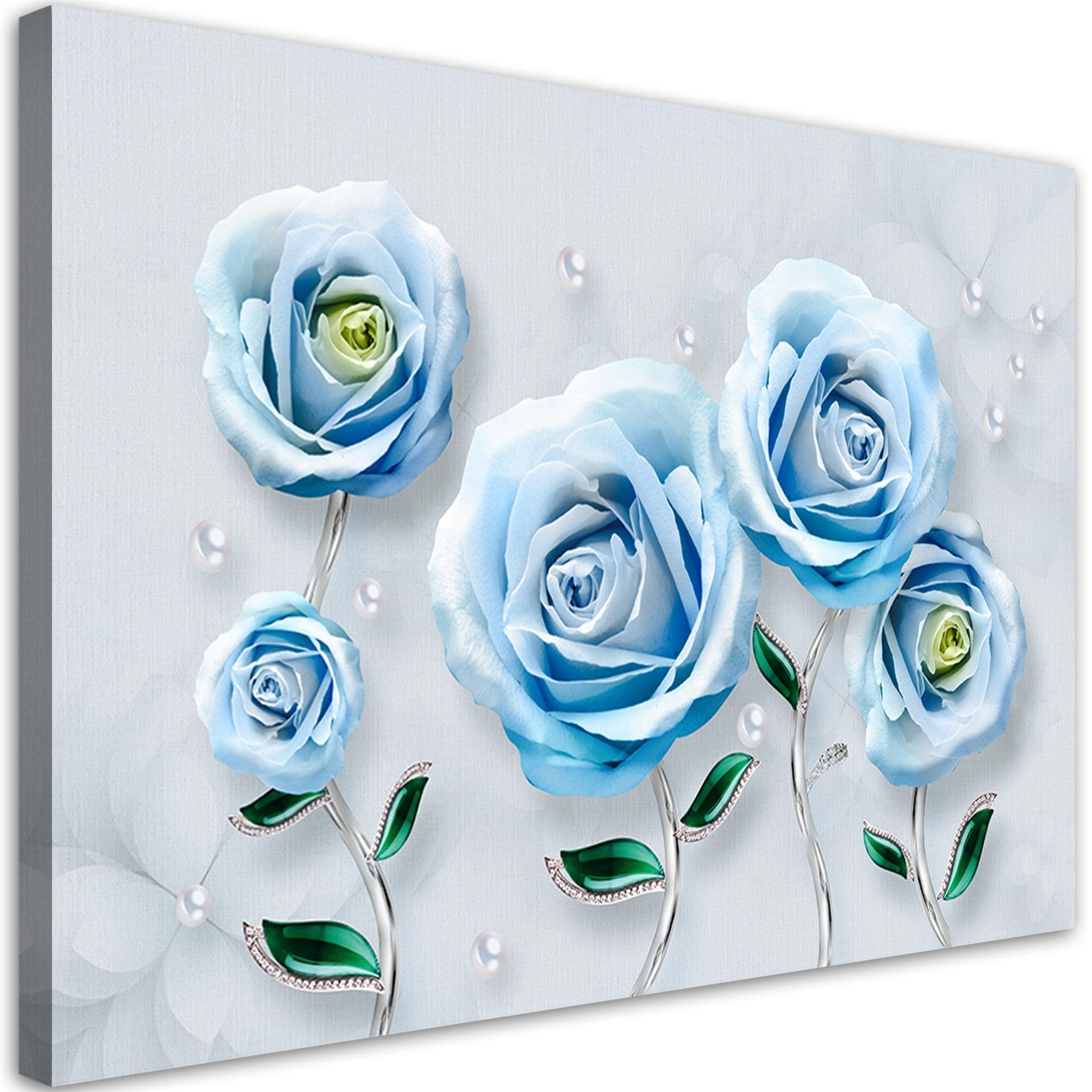 Canvasbillede, Blå 3D rosenblomst