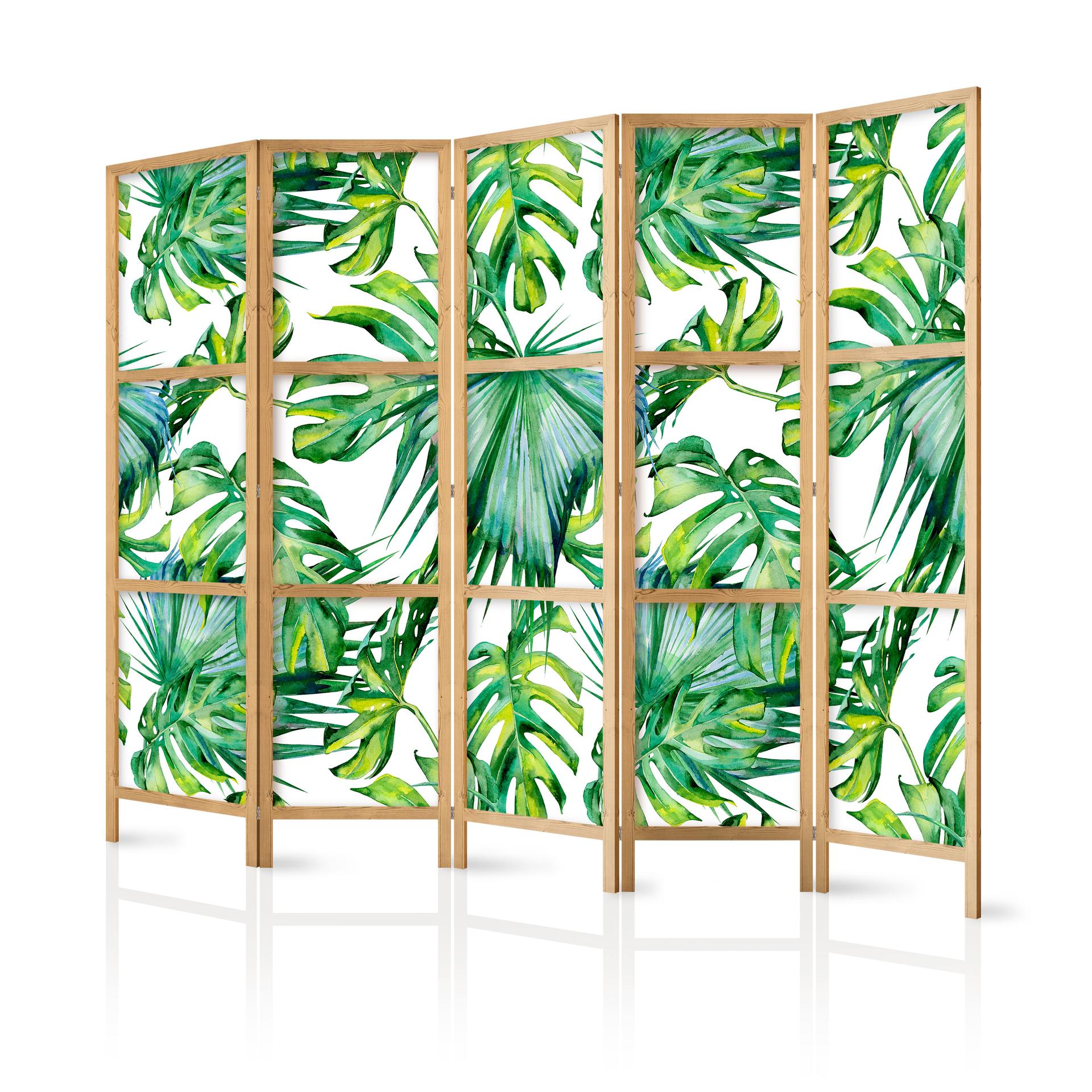 Parete divisoria giapponese - Monstera e foglie di palma, 3 pezzi