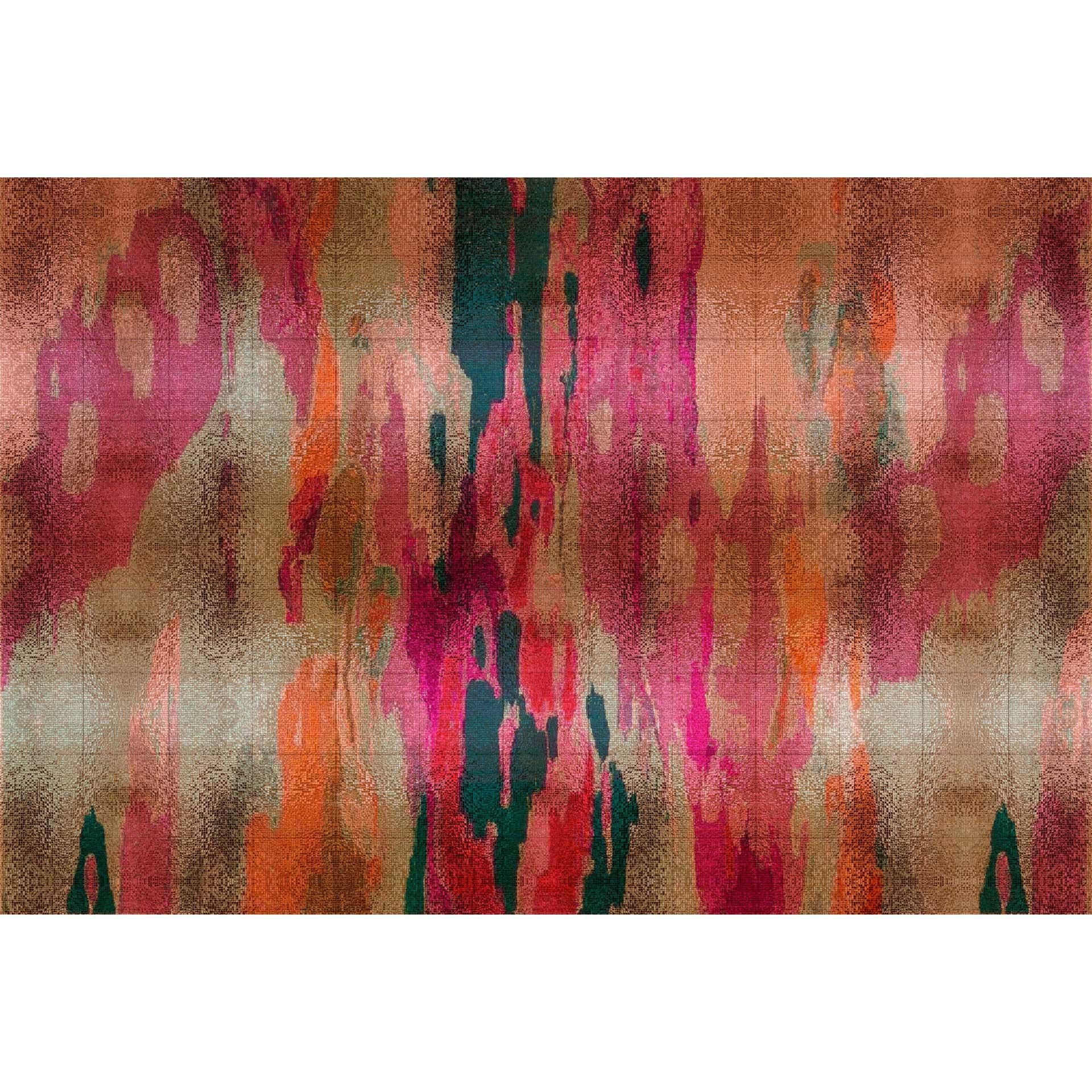 Abstract kunstbehang - koraalrood en oranje op een beige achtergrond - vliesbehang