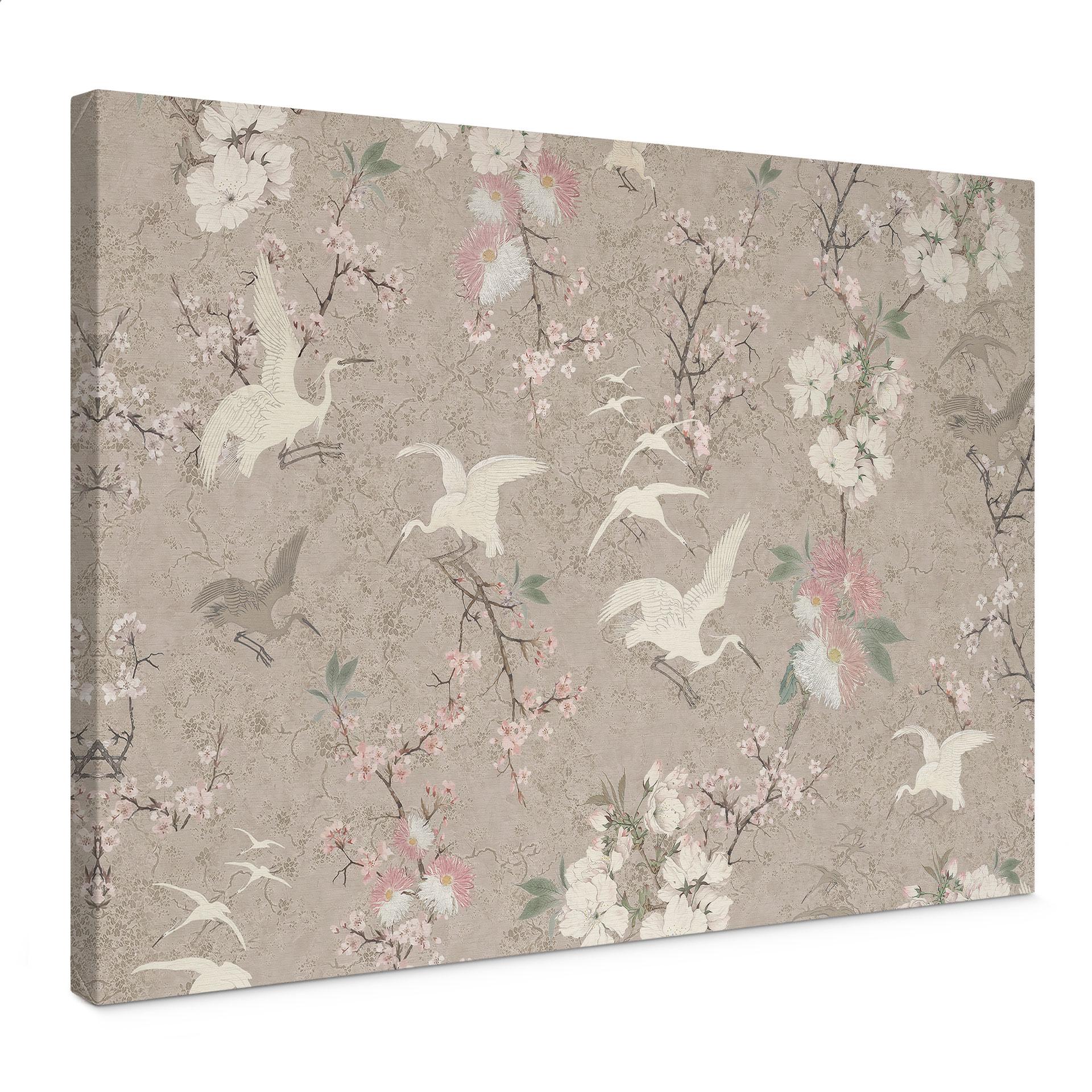 Canvasbillede Traner i en kirsebærblomst Rush Beige - Bloomery Decor