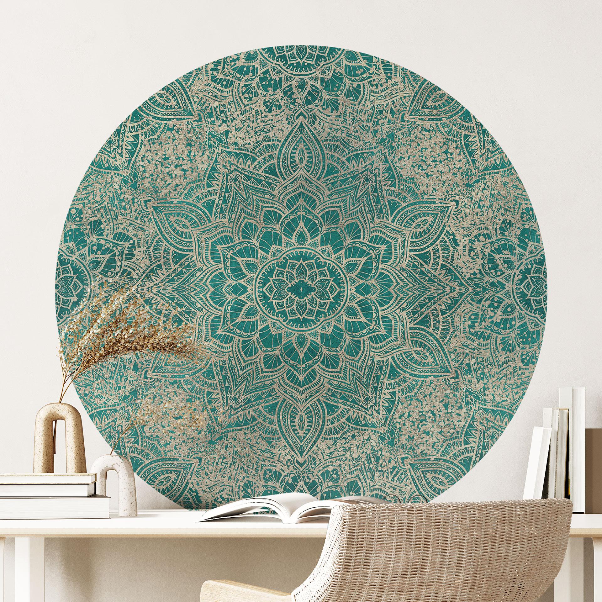 Wallsticker Mandala Boho guldgrøn - Bloomery Decor - Rund