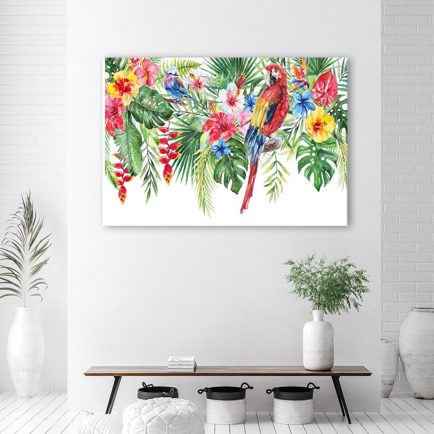 Canvasbillede, blade af tropiske papegøjeblomster