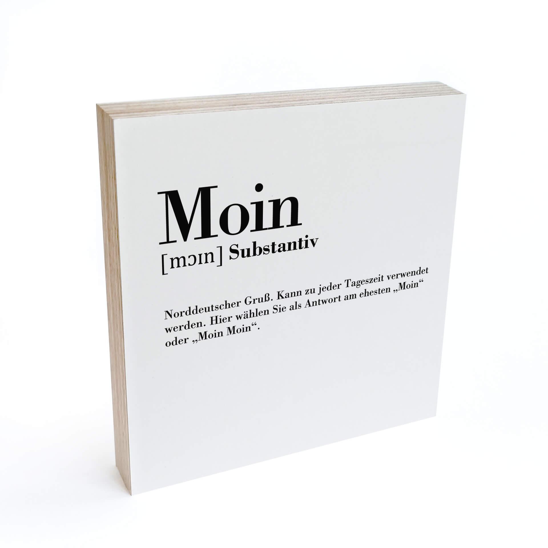 Holzbild zum Hinstellen - Grammatik - Moin - 15x15 cm