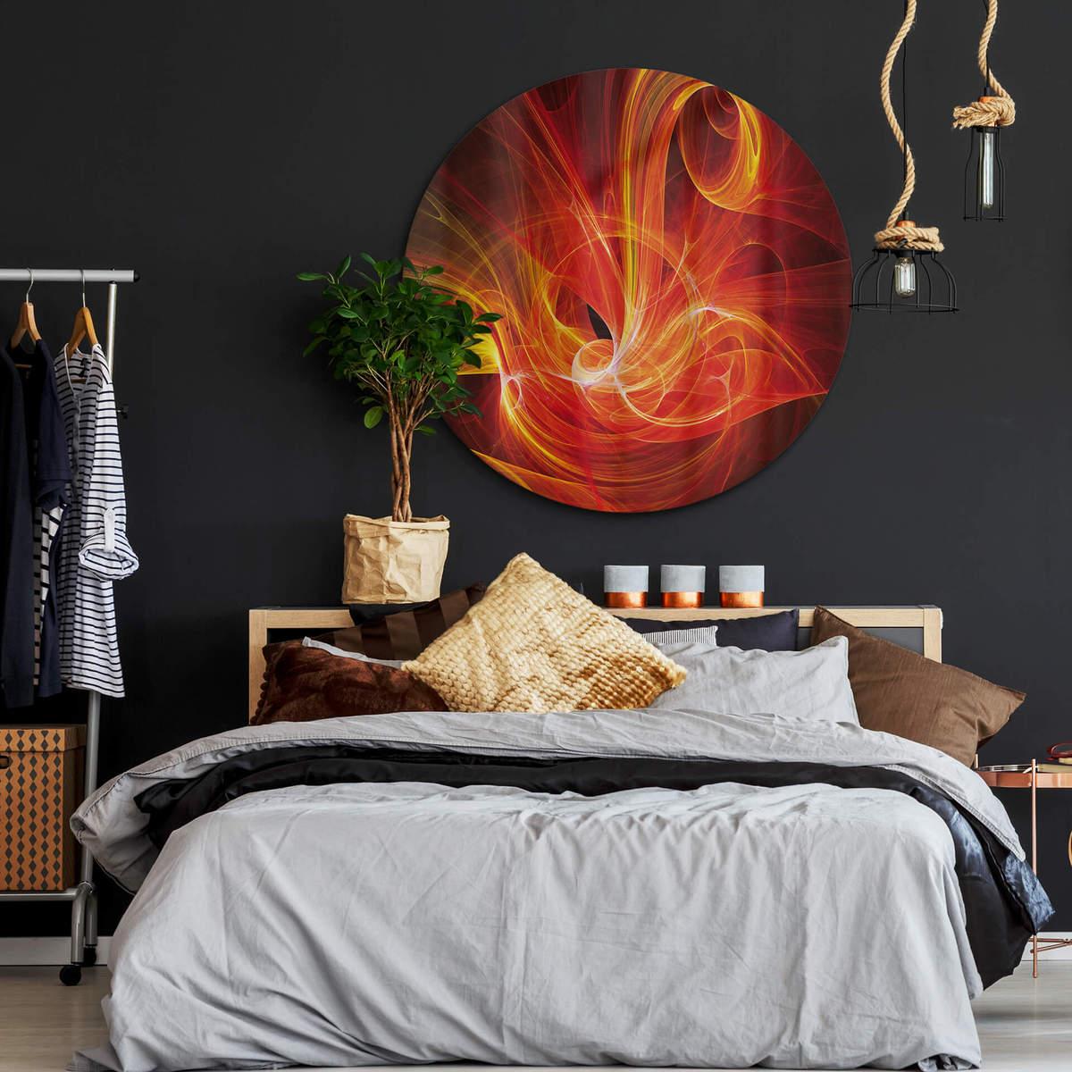 Glasschilderijen Chaos Rood - rond