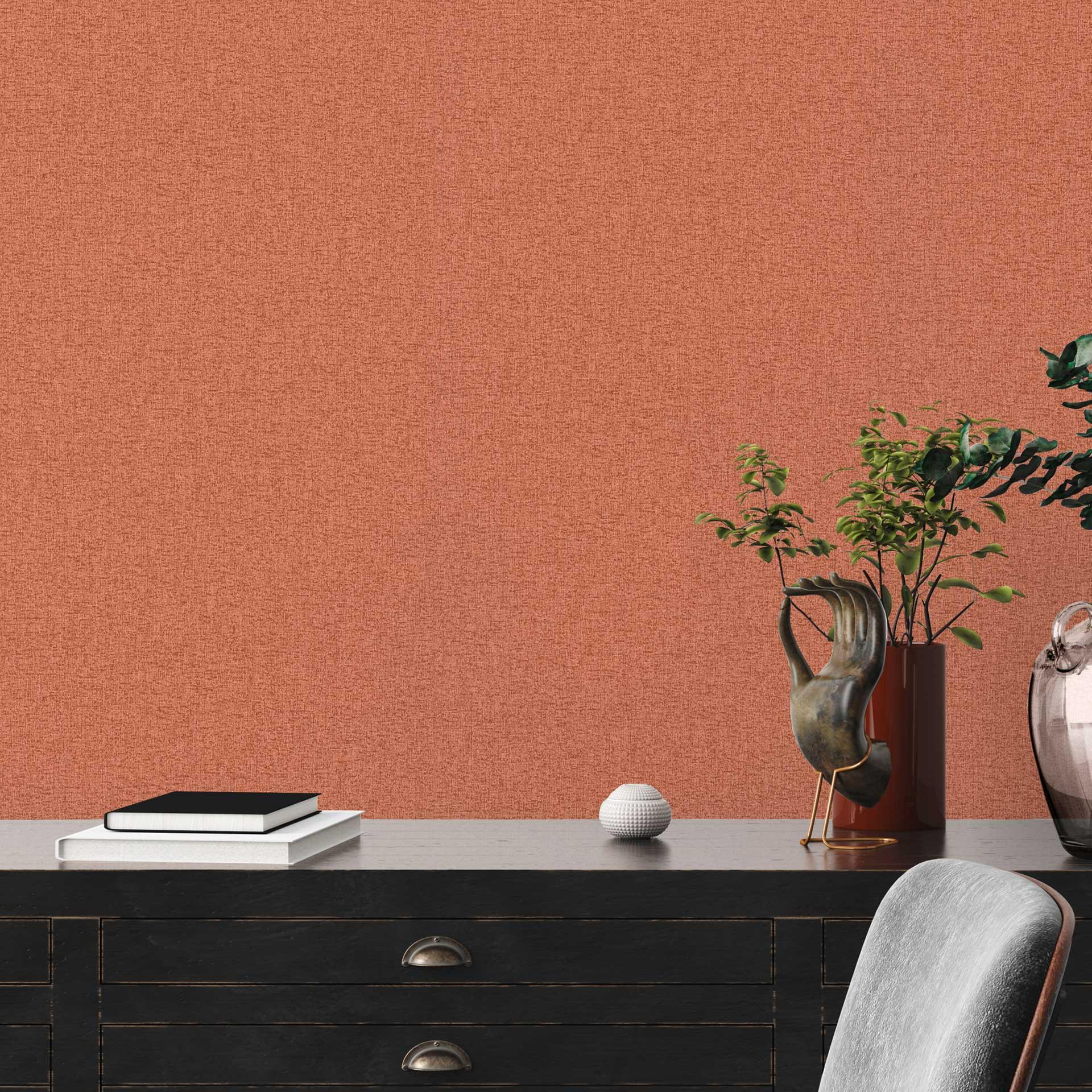 ensfarvet tekstureret peel and stick tapet rød orange - tapet med stoflook