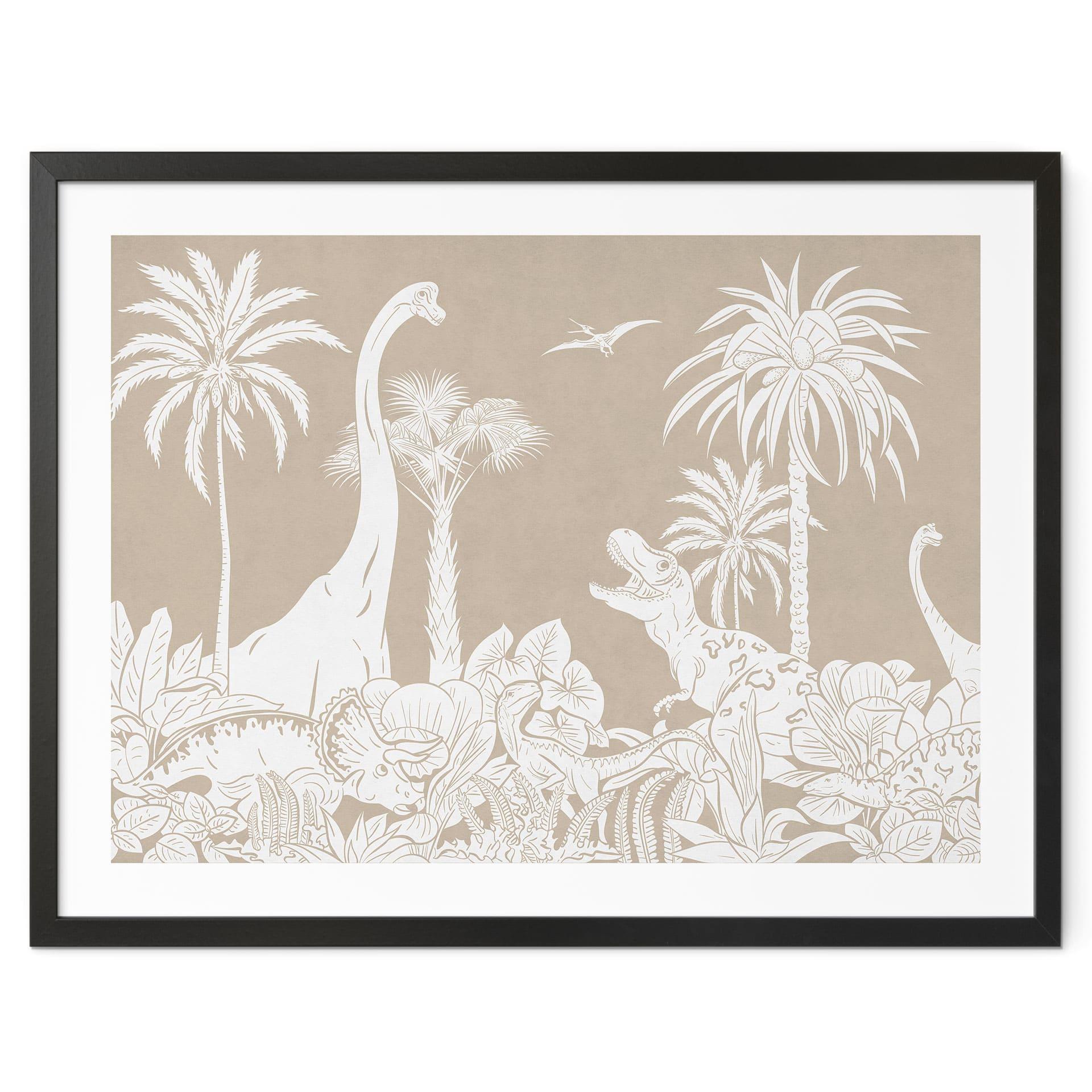 Plakat Dinosaurer i den vilde jungle - Brun - Kikki Belle