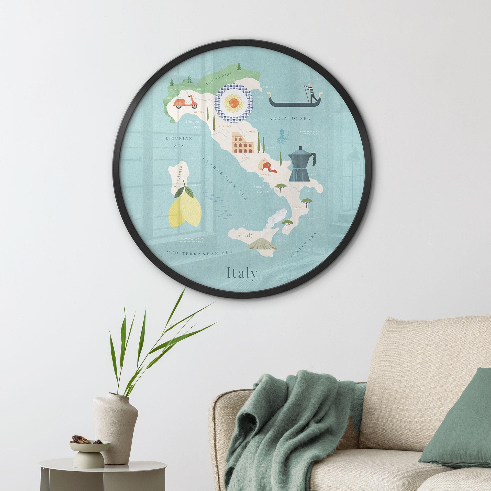 Plakat Kort over Italien - Rivers