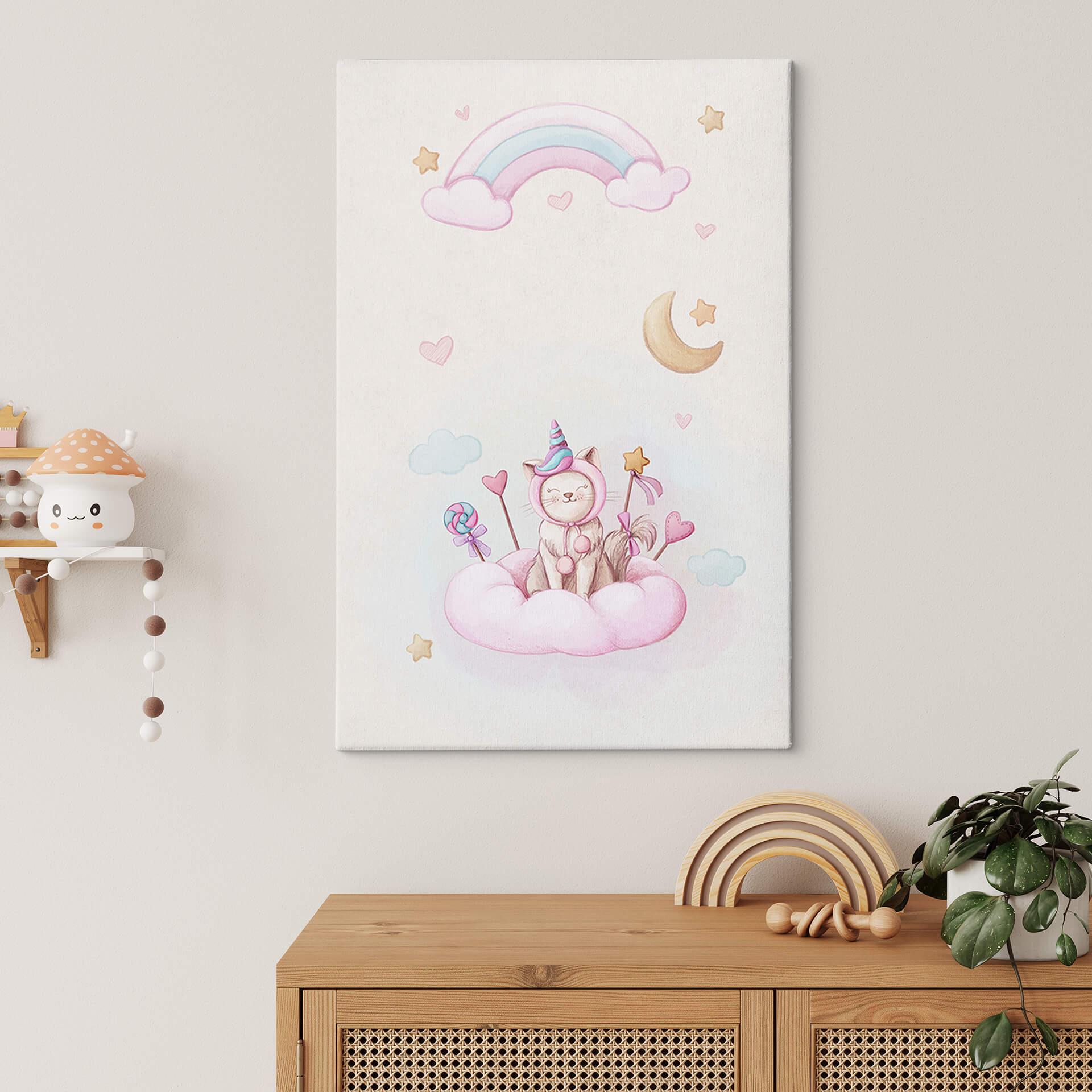 Lienzo Thai - Gatito unicornio en la nube de azúcar