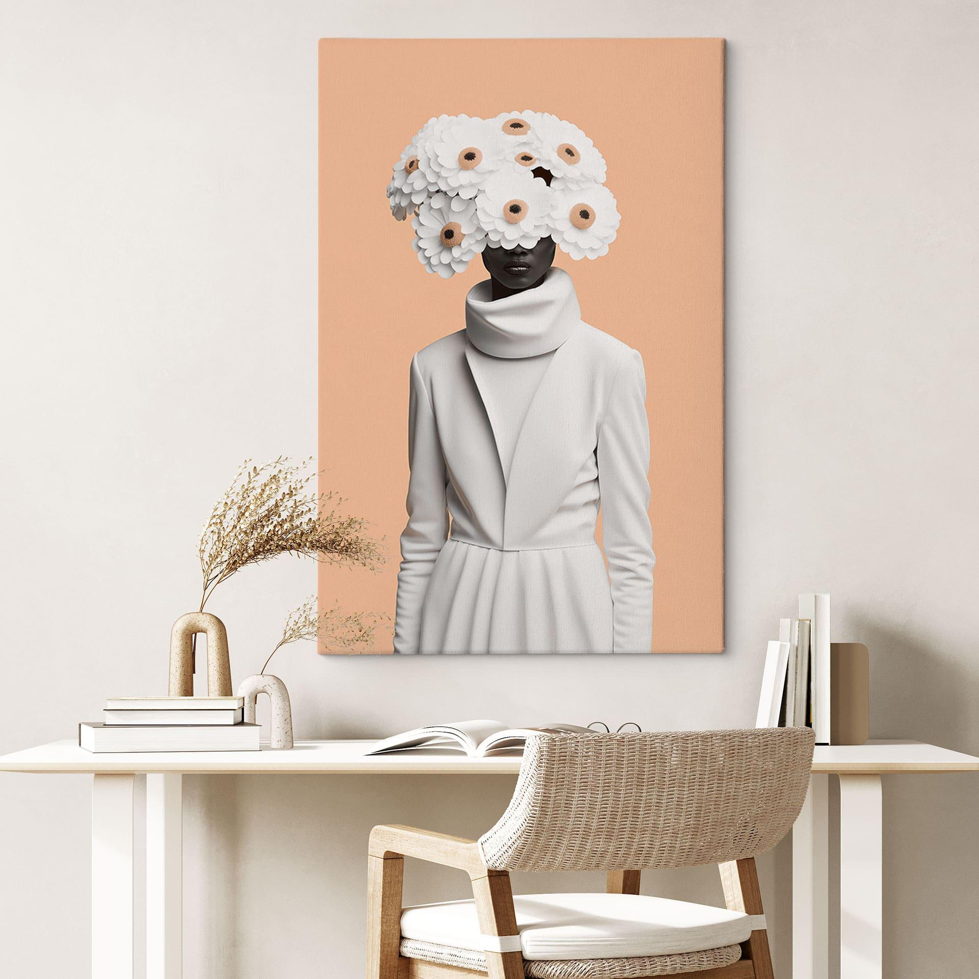 Lærredsprint - Dame i hvidt med blomster - Treechild