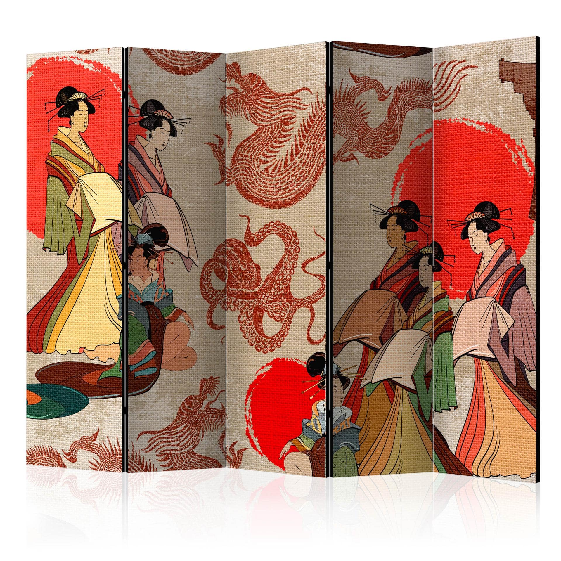 Schermo divisorio - Passeggiate a Kyoto: Geisha, 3 pezzi