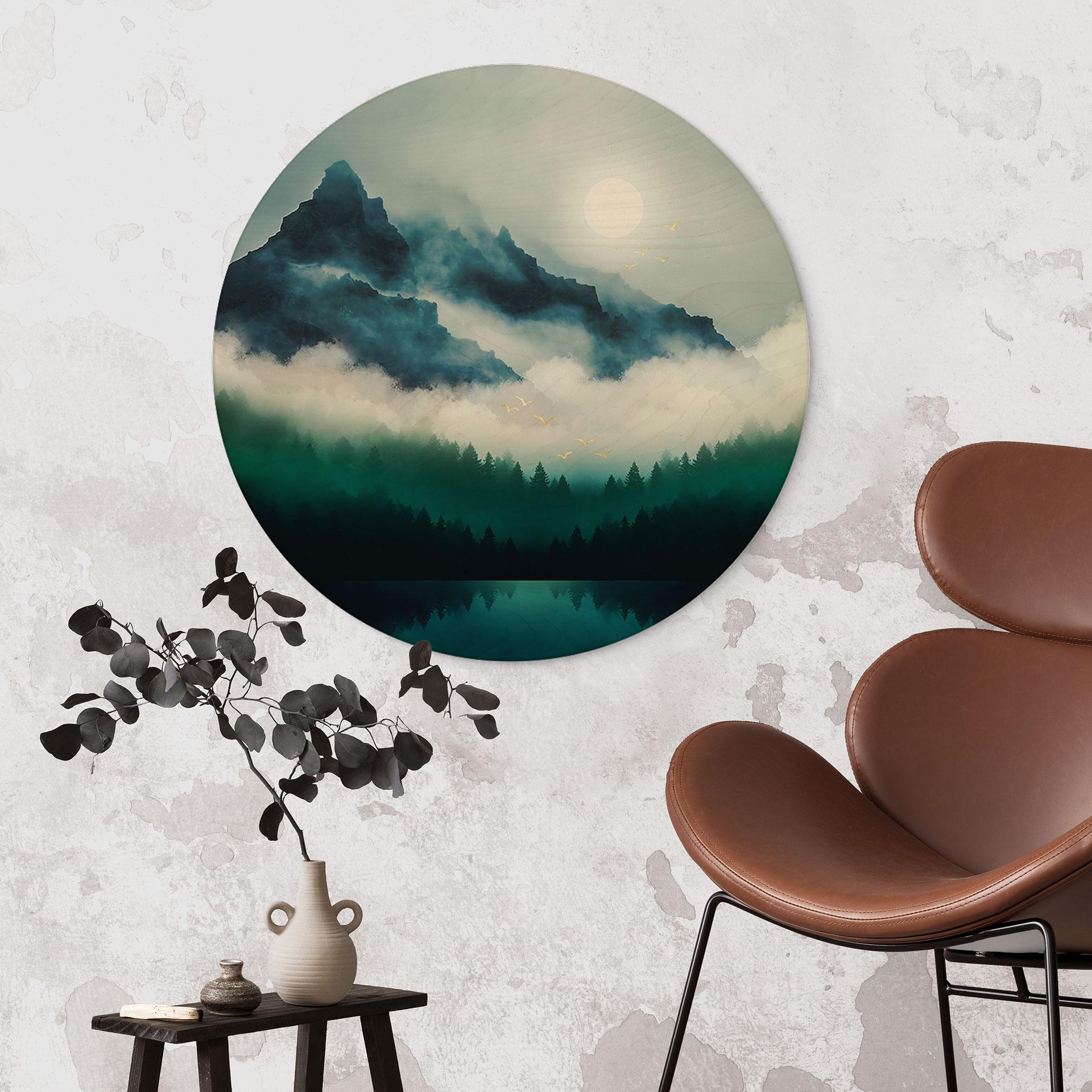 Billede af træ Tåget landskab om natten - SpaceFrog Designs - Round