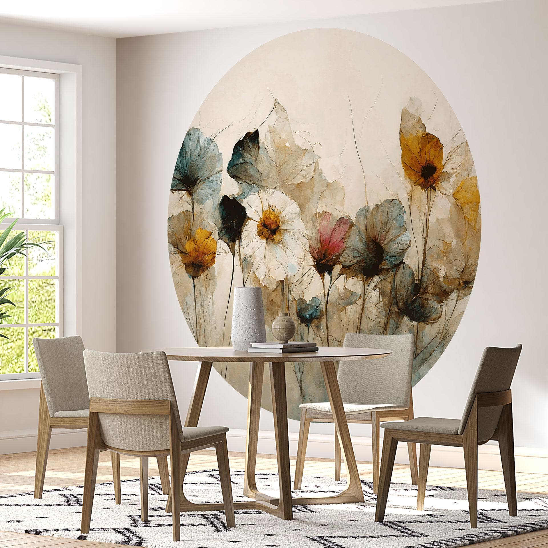 Tapet cirkel Buket af tørrede blomster - Treechild - vliesetapet/selvklæbende non-woven tapet