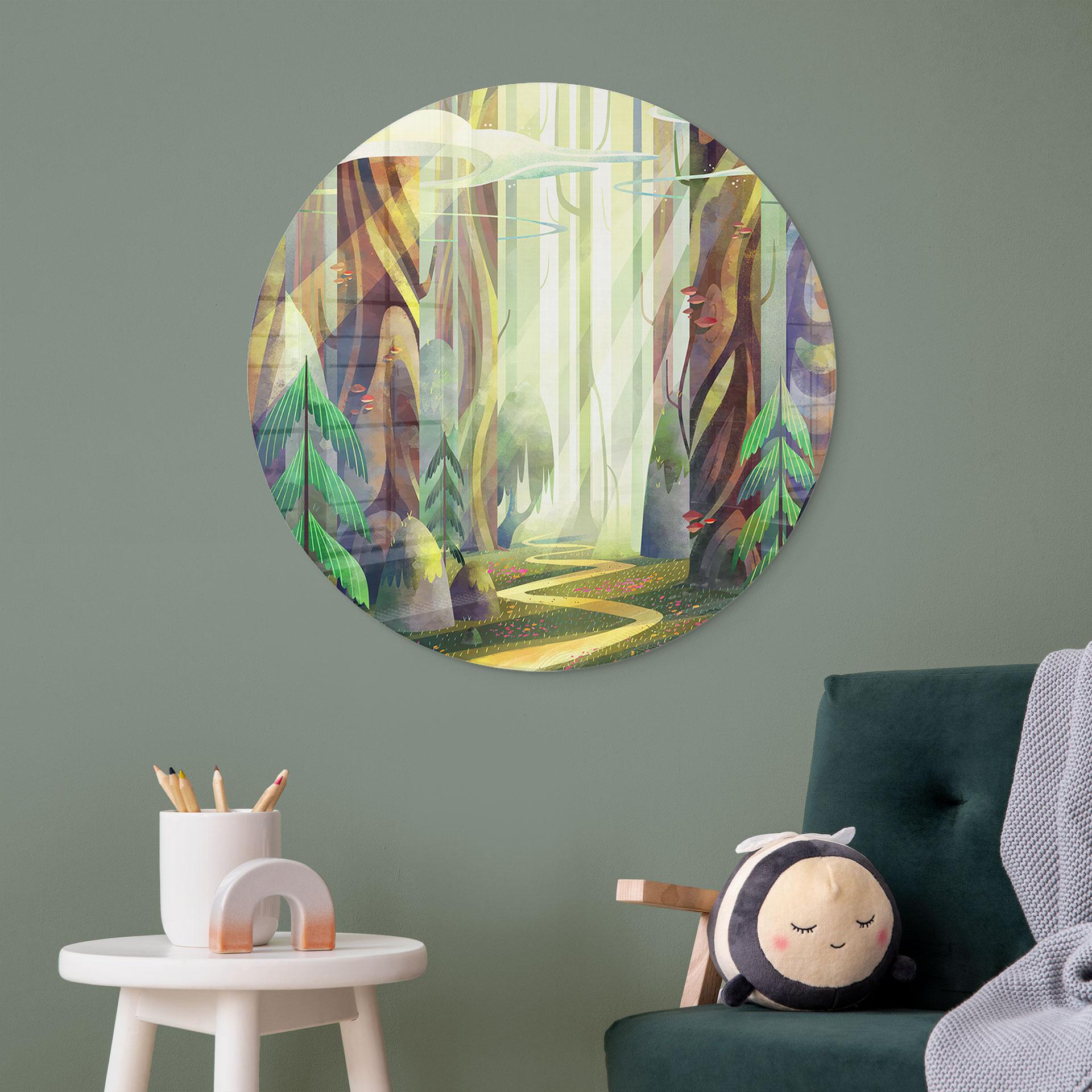 Glasbillede - Fortryllet skov i lyset - DigitalArtsi - Round