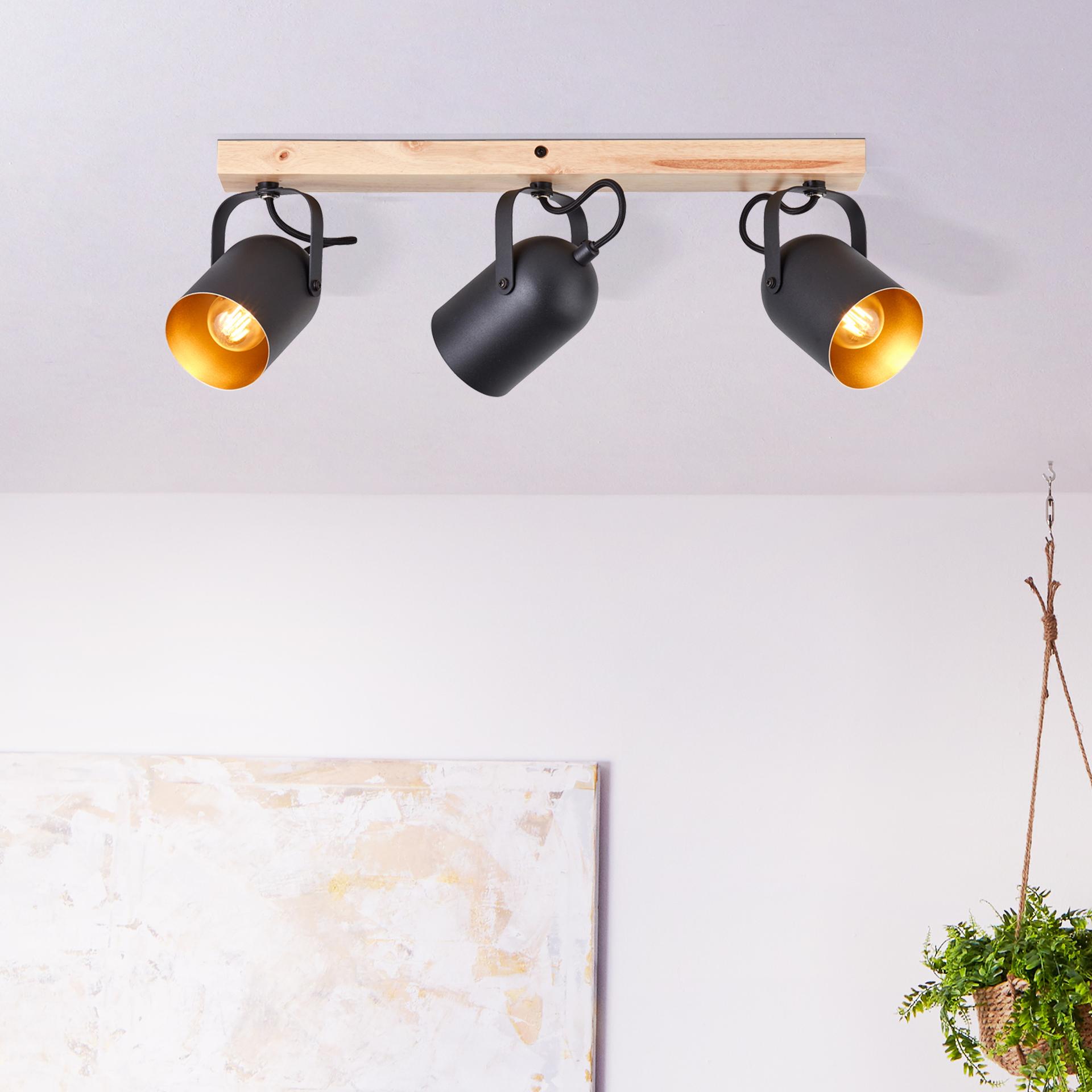 Spotbalken Sebastian, gold, 17,5 x 57,5 cm, Holz Lampe