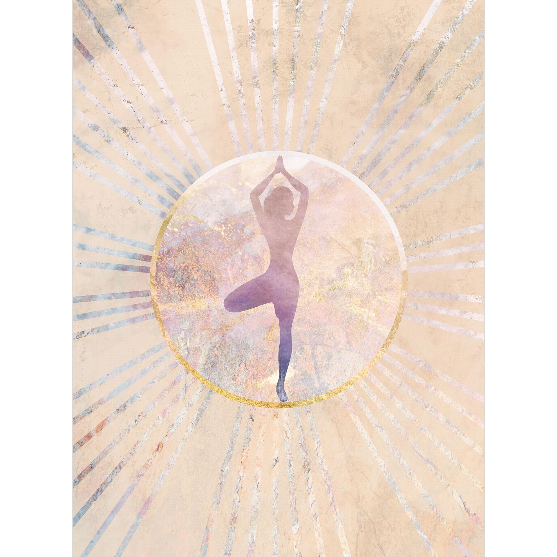 Fotobehang Yoga boom houding in de zon cirkel - Manovski